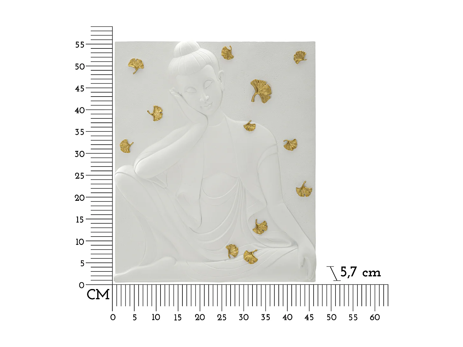 Pannello decorativo 3D in resina bianco Buddha cm 46x5,7x55,5