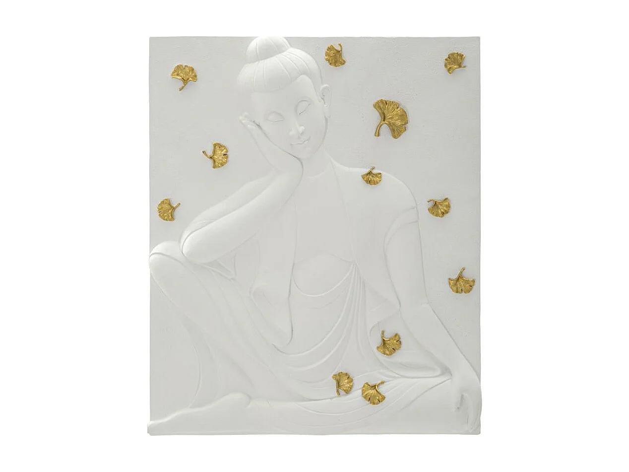Décoration Murale en Résine "Bouddha" 55cm Blanc & Or