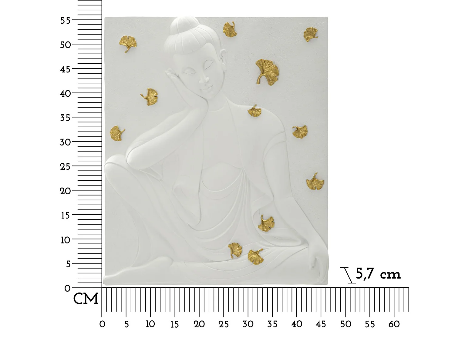 3D-Dekopaneel aus Kunstharz weiß Buddha 46x5,7x55,5 cm
