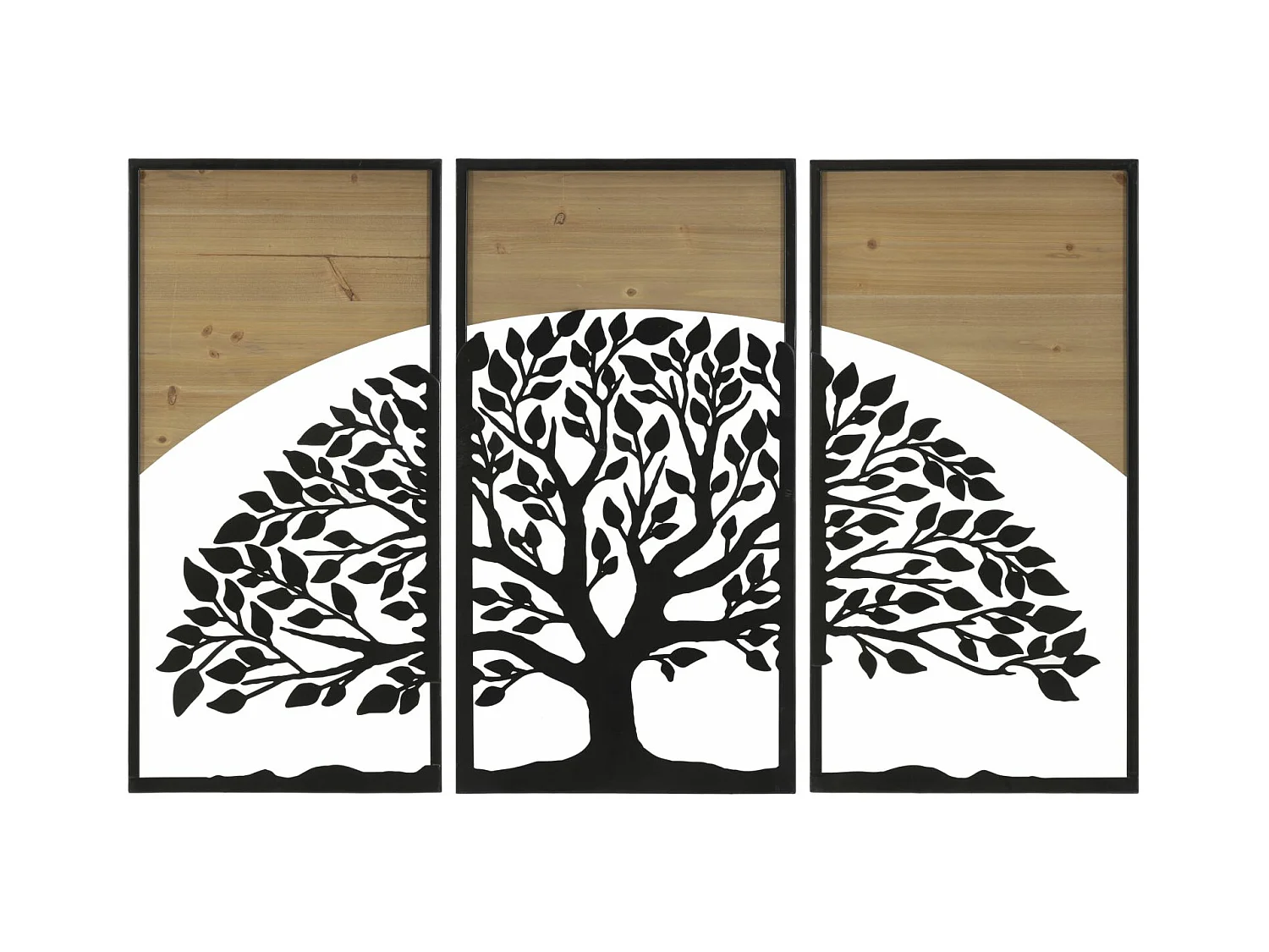 Lot de 3 panneaux décoratifs 3D en métal et bois noir cm 105x2x70