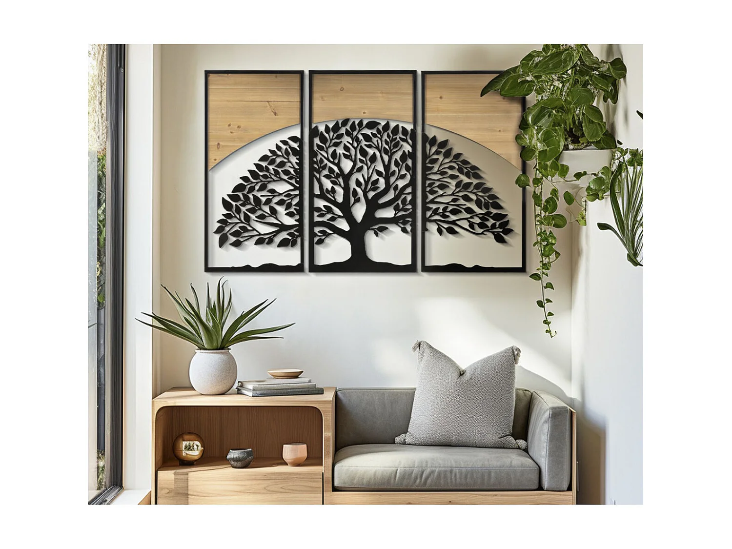 Lot de 3 Décorations Murales Encadrées "Arc" 105cm Noir & Naturel