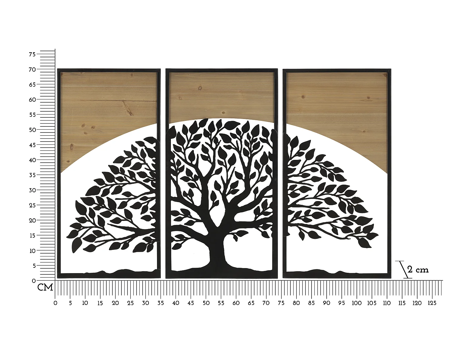 Lot de 3 Décorations Murales Encadrées "Arc" 105cm Noir & Naturel