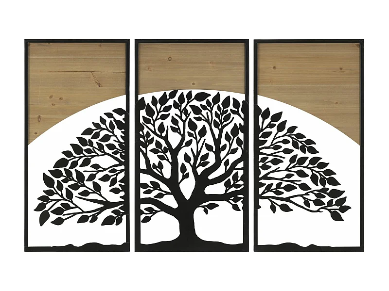 Lot de 3 Décorations Murales Encadrées "Arc" 105cm Noir & Naturel