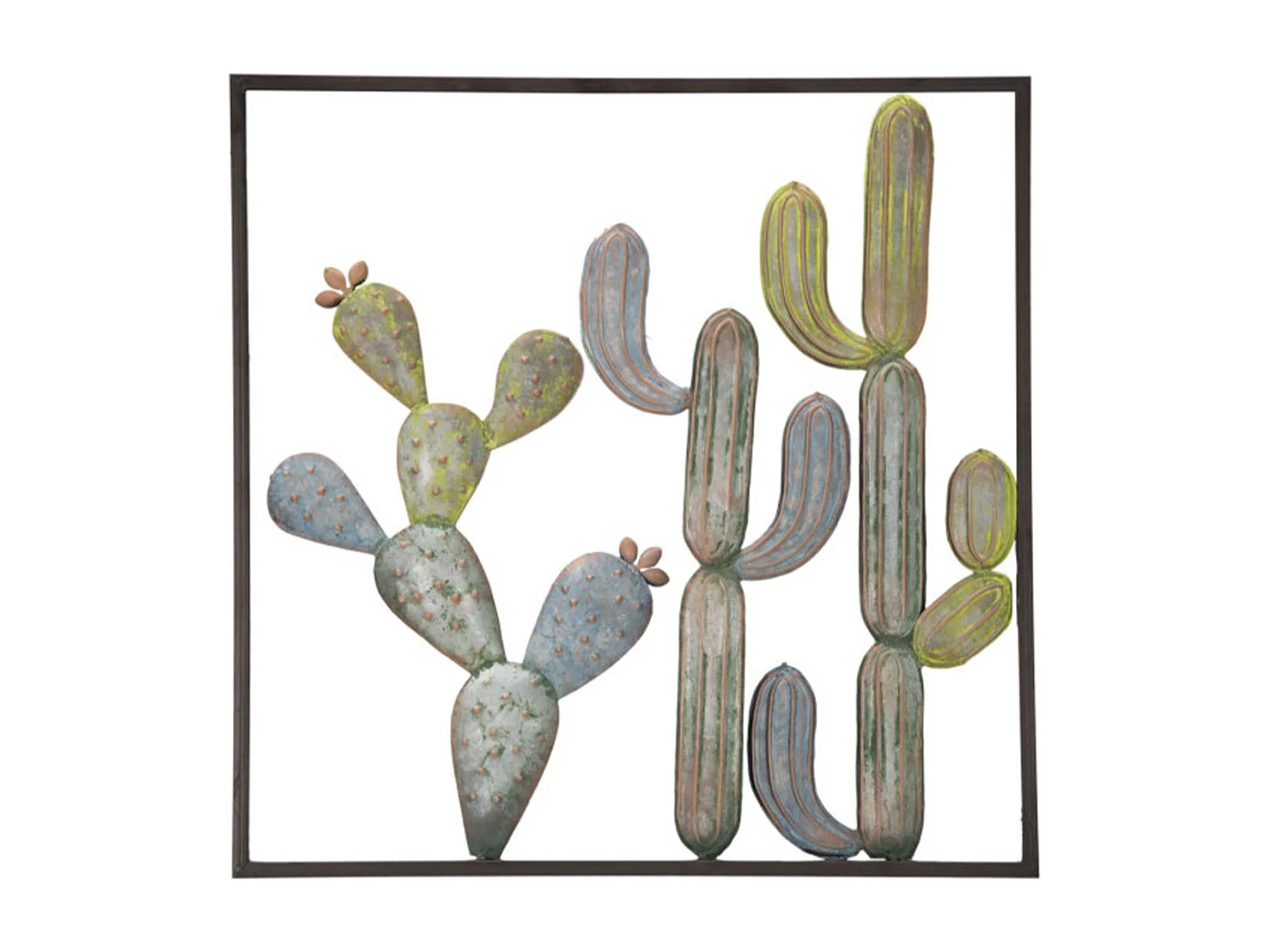 3D decoratief paneel in veelkleurig metaal met cactus 50x1,3x50 cm