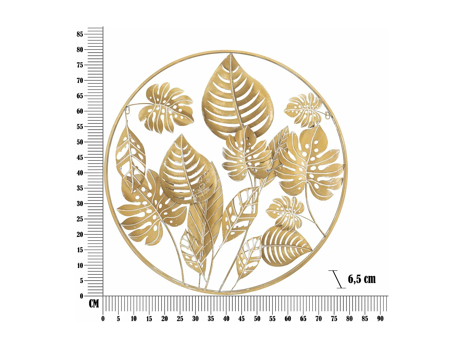 Décoration Murale Ronde en Métal "Jungle" 80cm Or