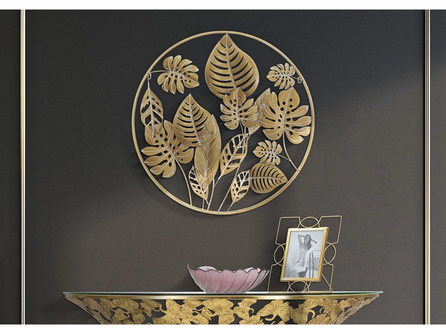 Décoration Murale Ronde en Métal "Jungle" 80cm Or