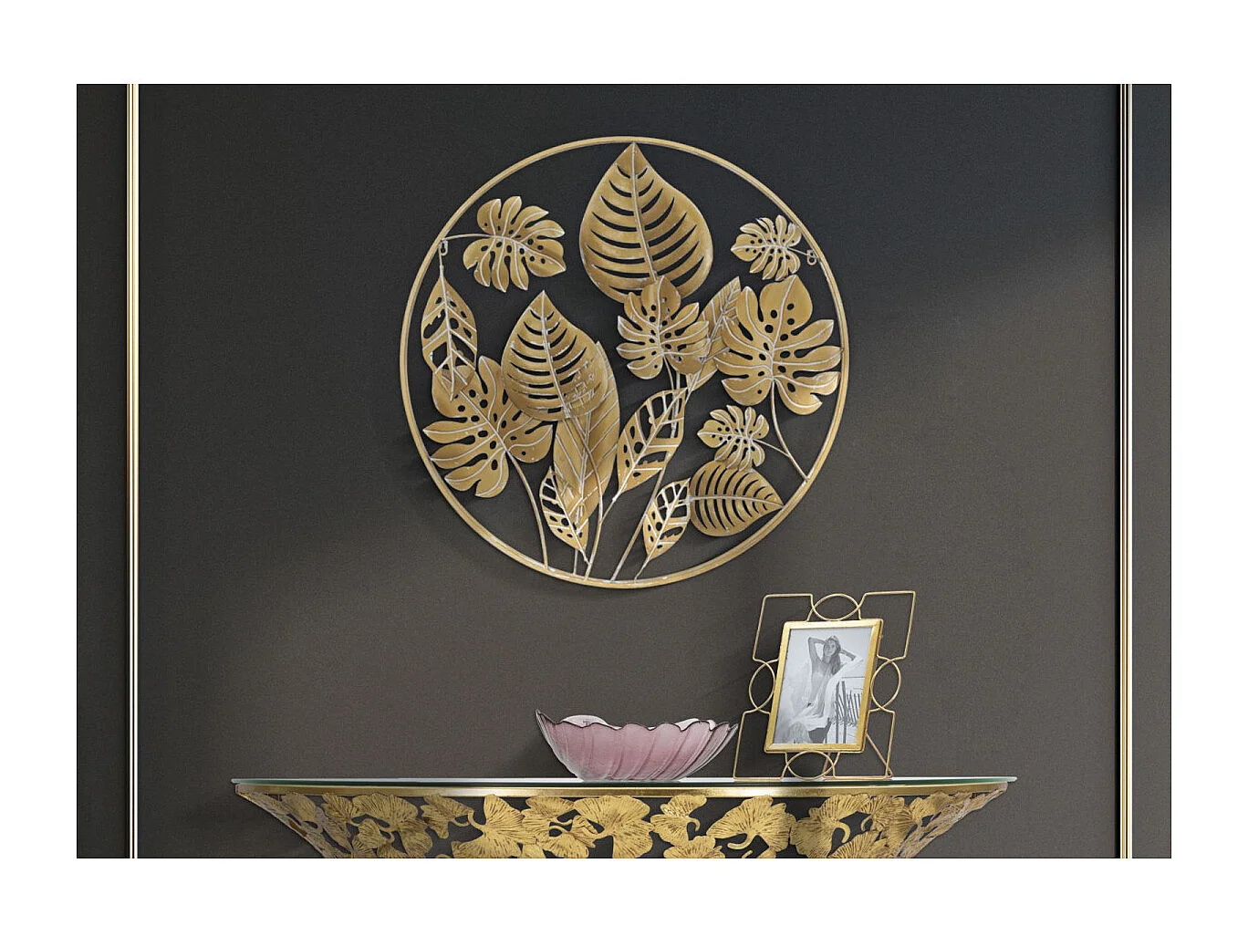 Décoration Murale Ronde en Métal "Jungle" 80cm Or