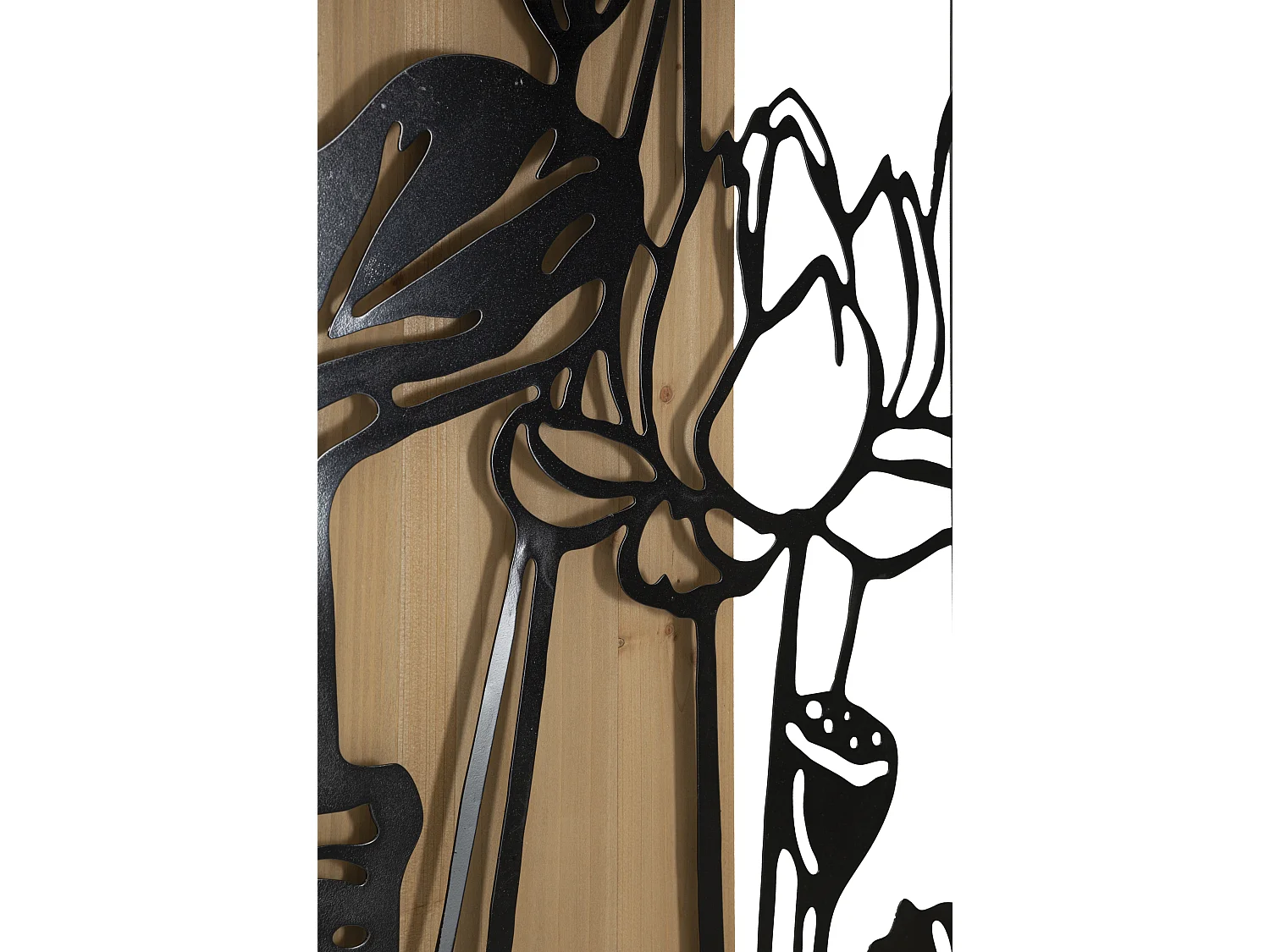 Pannello decorativo 3D in metallo nero legno marrone fiore cm 60x2x90