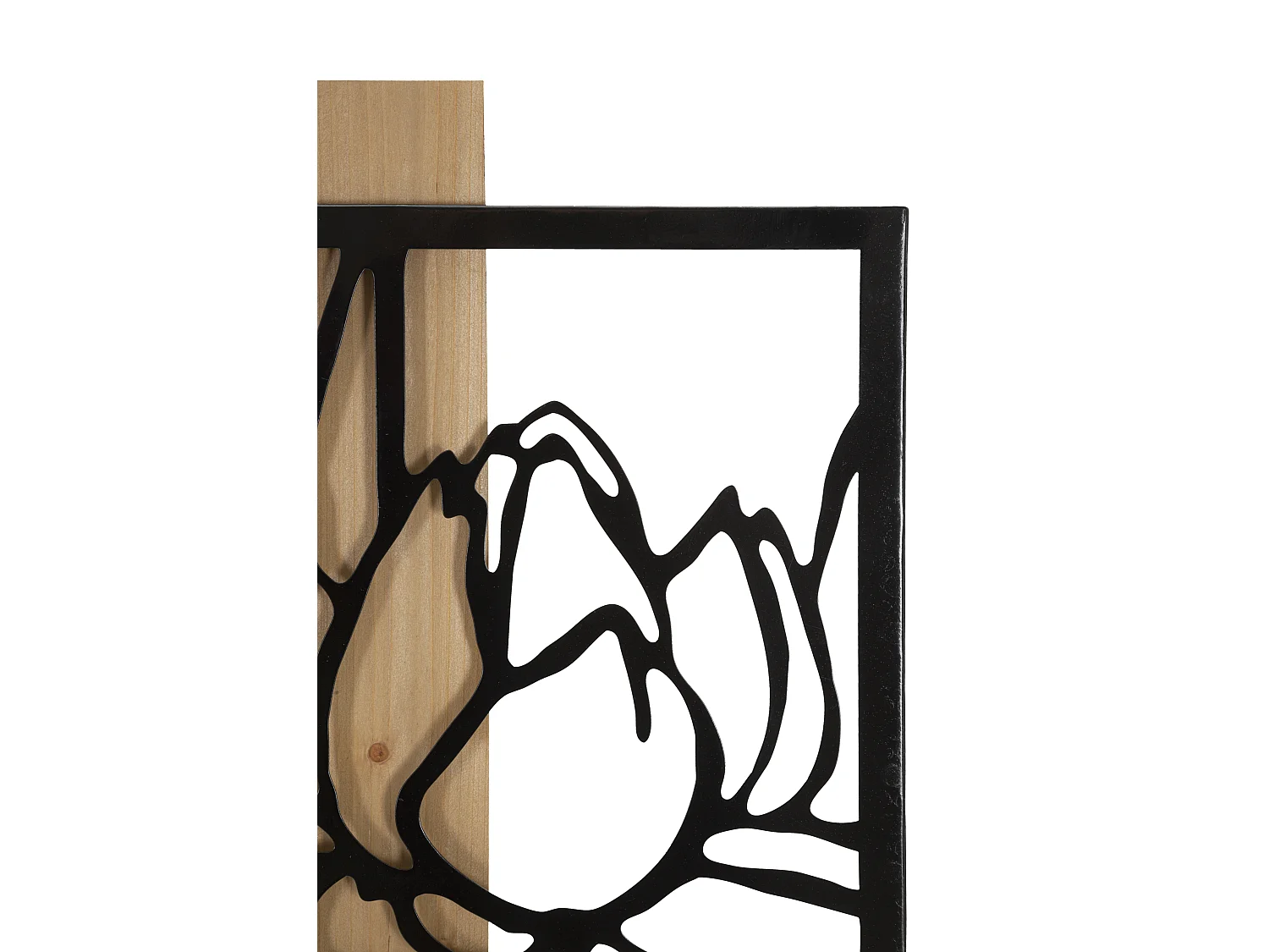 Pannello decorativo 3D in metallo nero legno marrone fiore cm 60x2x90