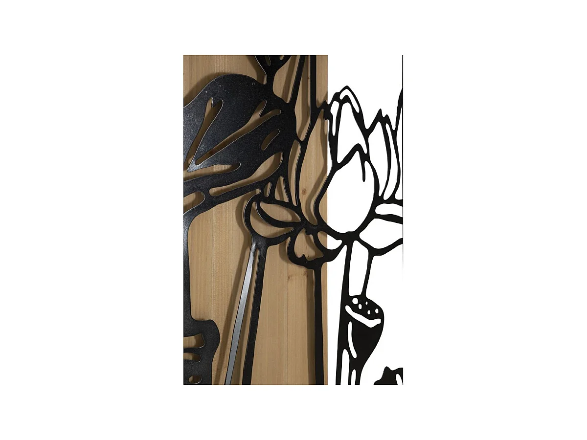 3D-Dekopaneel aus Metall schwarz und Holz braun Blume 60x2x90 cm