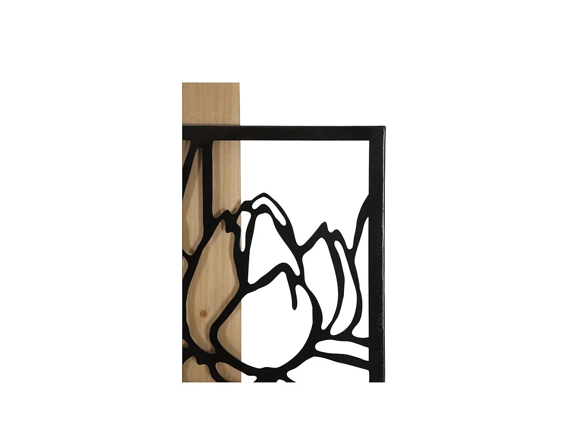 3D-Dekopaneel aus Metall schwarz und Holz braun Blume 60x2x90 cm