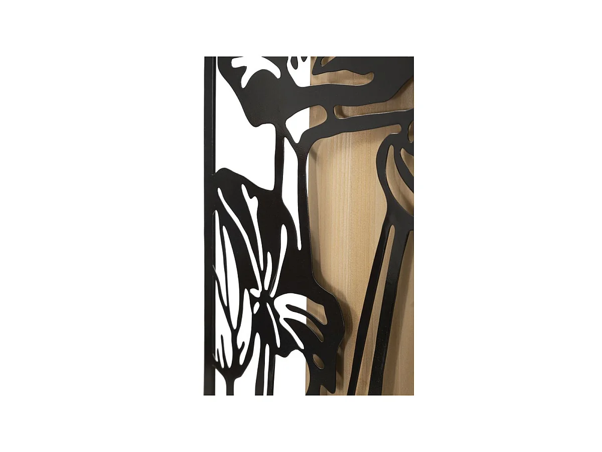 3D-Dekopaneel aus Metall schwarz und Holz braun Blume 60x2x90 cm