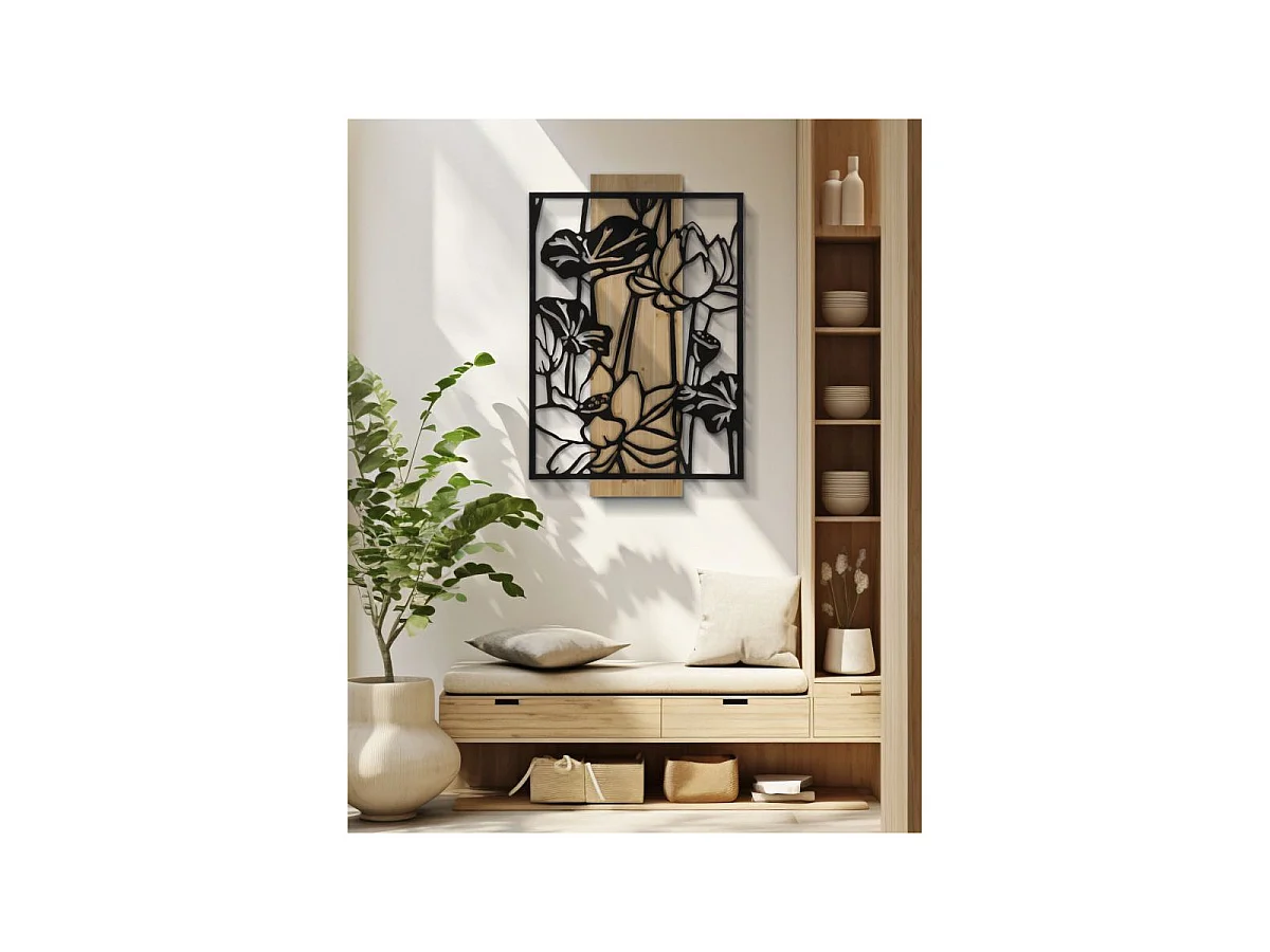 3D-Dekopaneel aus Metall schwarz und Holz braun Blume 60x2x90 cm