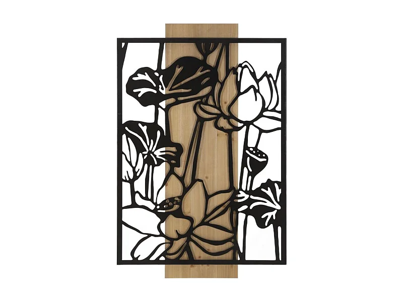 Décoration Murale Encadrée "Lotus" 90cm Noir & Naturel