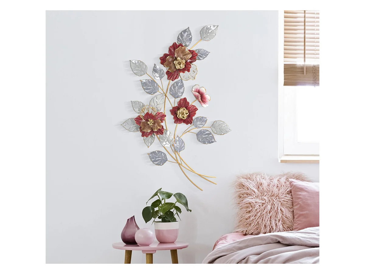 3D decoratief paneel met veelkleurige metalen bloemen, 68,6 x 7,6 x 98,4 cm