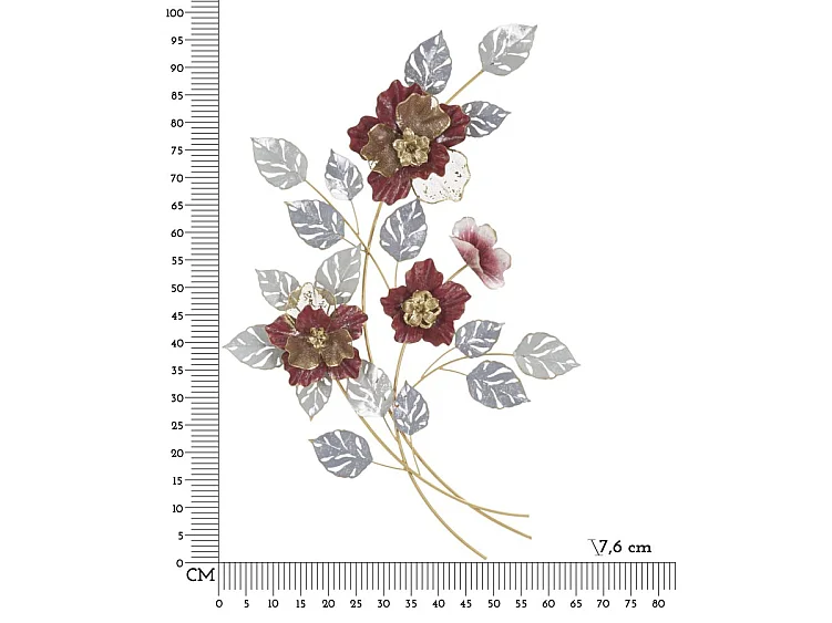 3D decoratief paneel met veelkleurige metalen bloemen, 68,6 x 7,6 x 98,4 cm