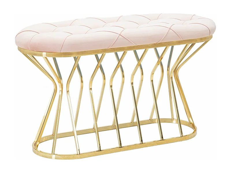 Panca in tessuto rosa con struttura dorata cm 91x38x52