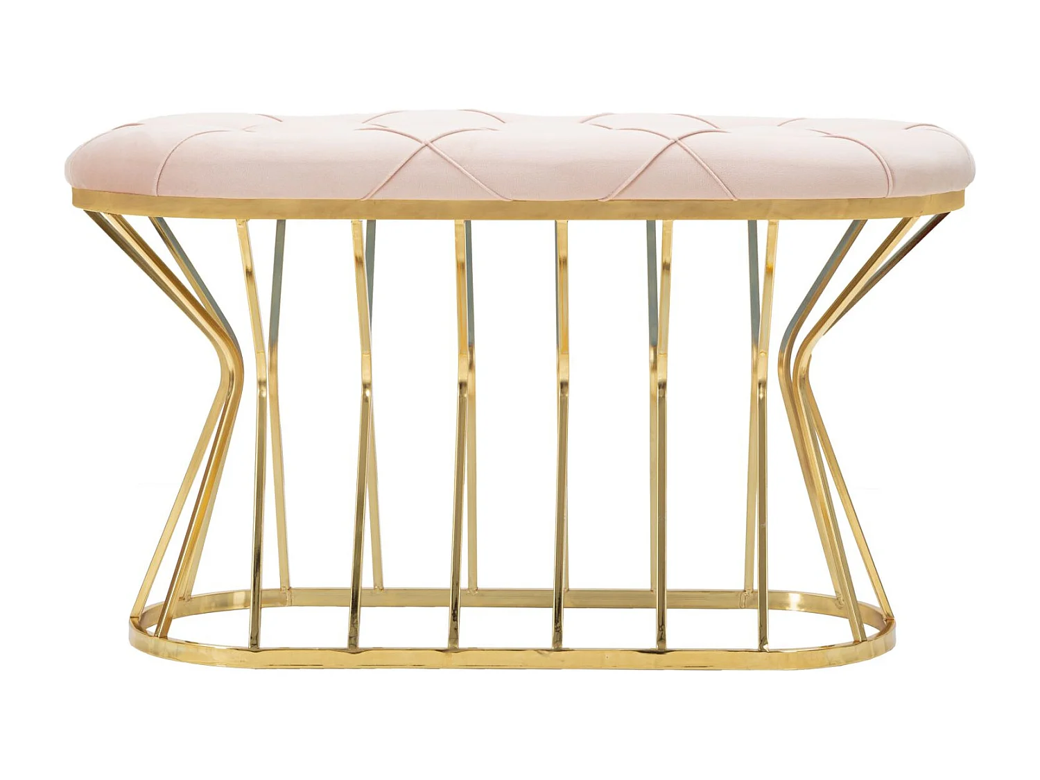 Banc en tissu rose avec structure dorée 91x38x52 cm