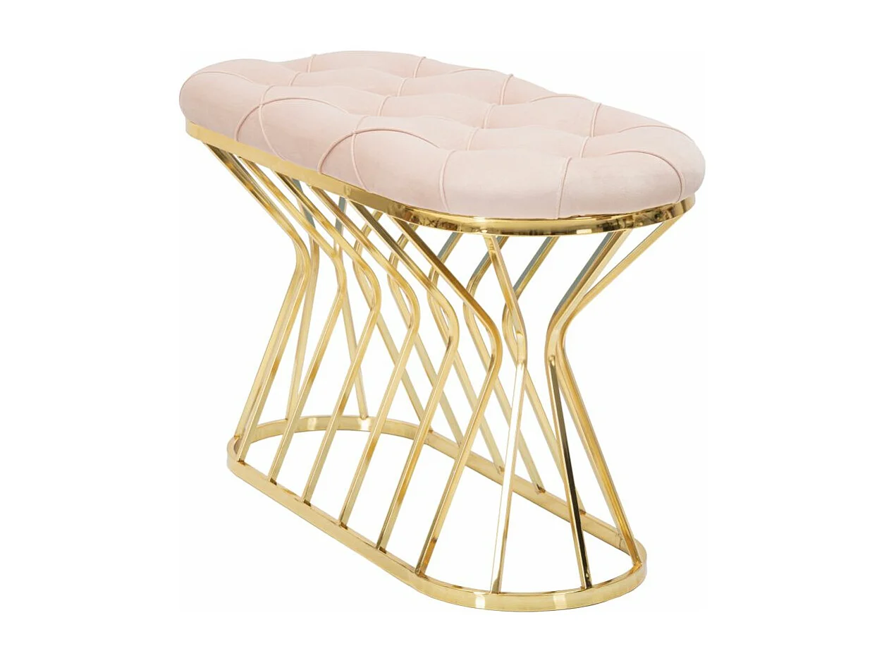 Banc en tissu rose avec structure dorée 91x38x52 cm