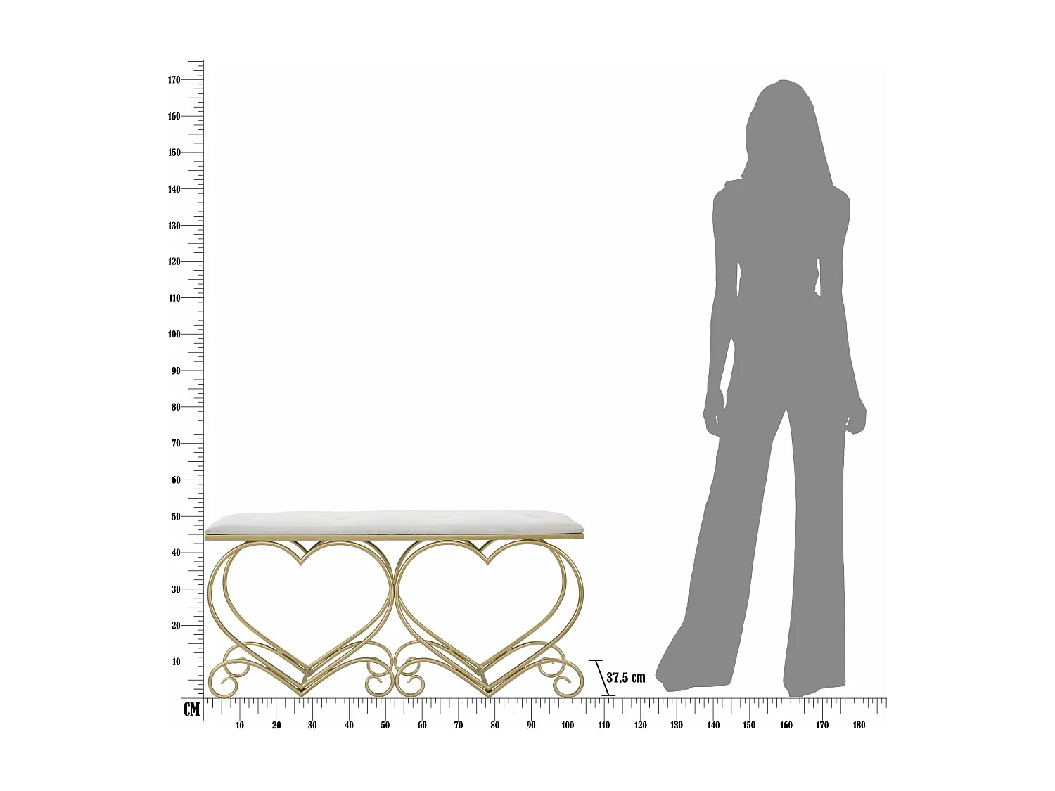 Banc Design "Heart" 105cm Crème & Or