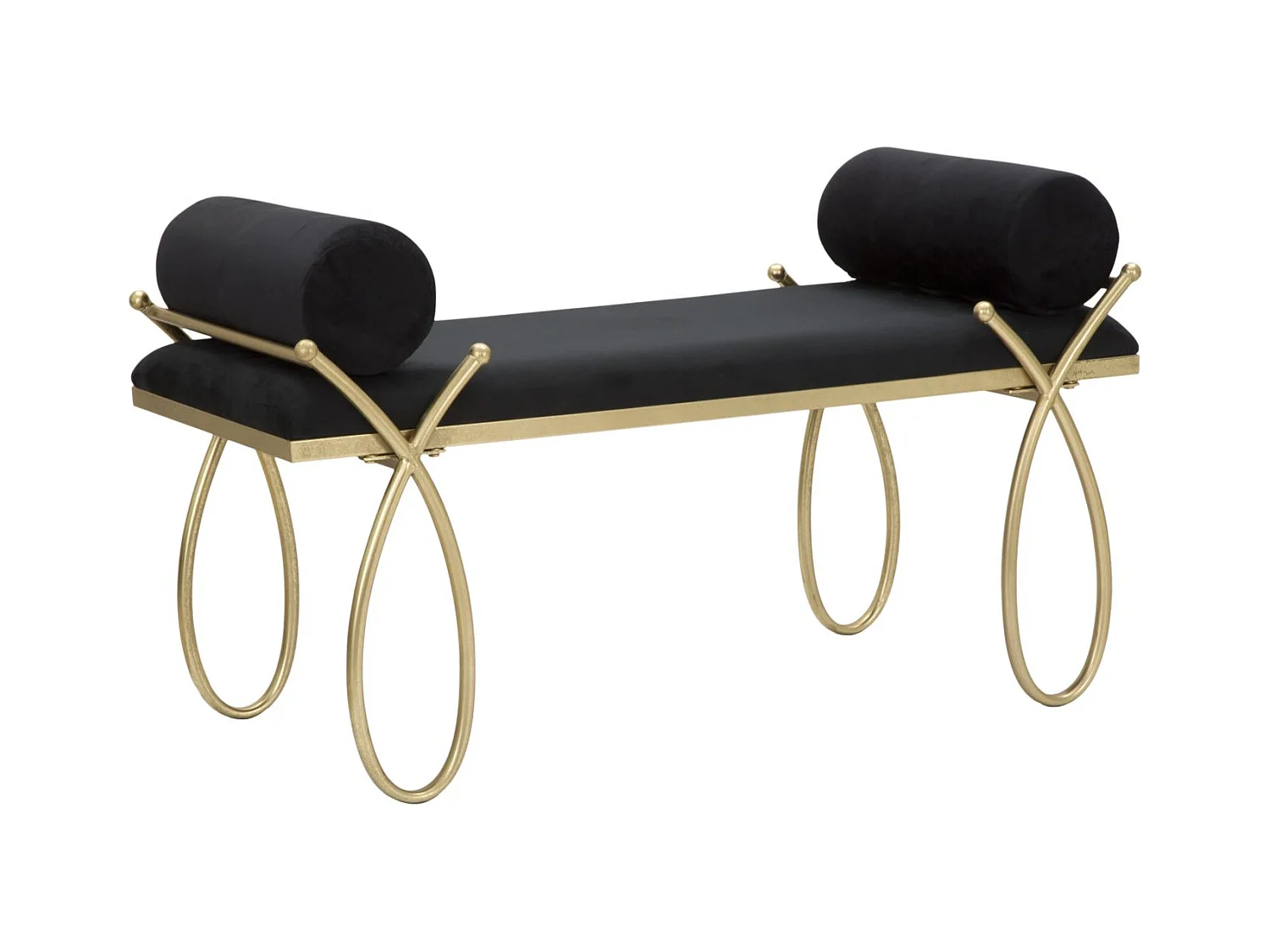 Banc en tissu noir avec structure en métal doré 112,5x49x53 cm