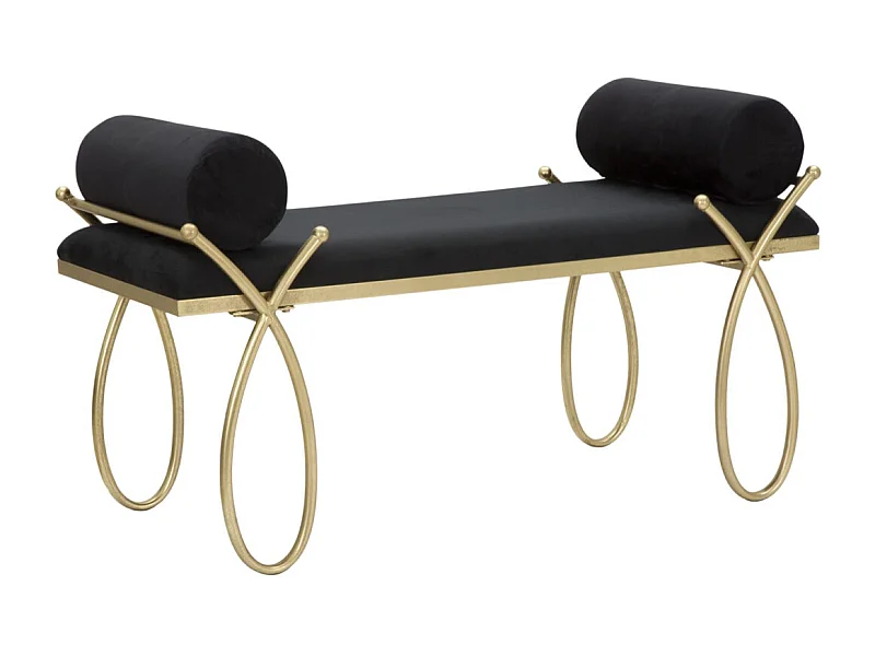 Zwarte stoffen bank met goudkleurig metalen frame, 112,5x49x53 cm