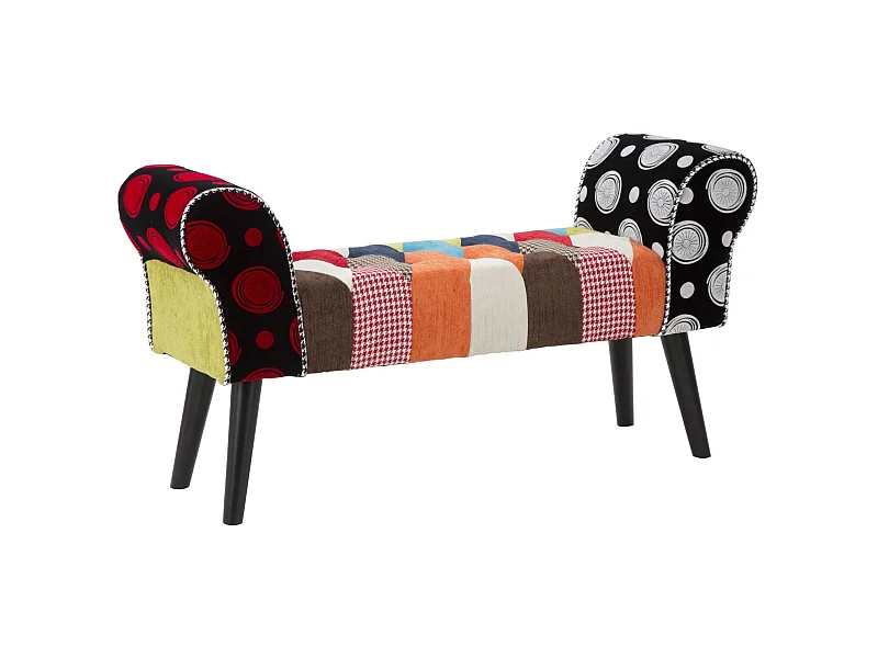 Panca in legno e tessuto patchwork multicolore cm 102x31x54