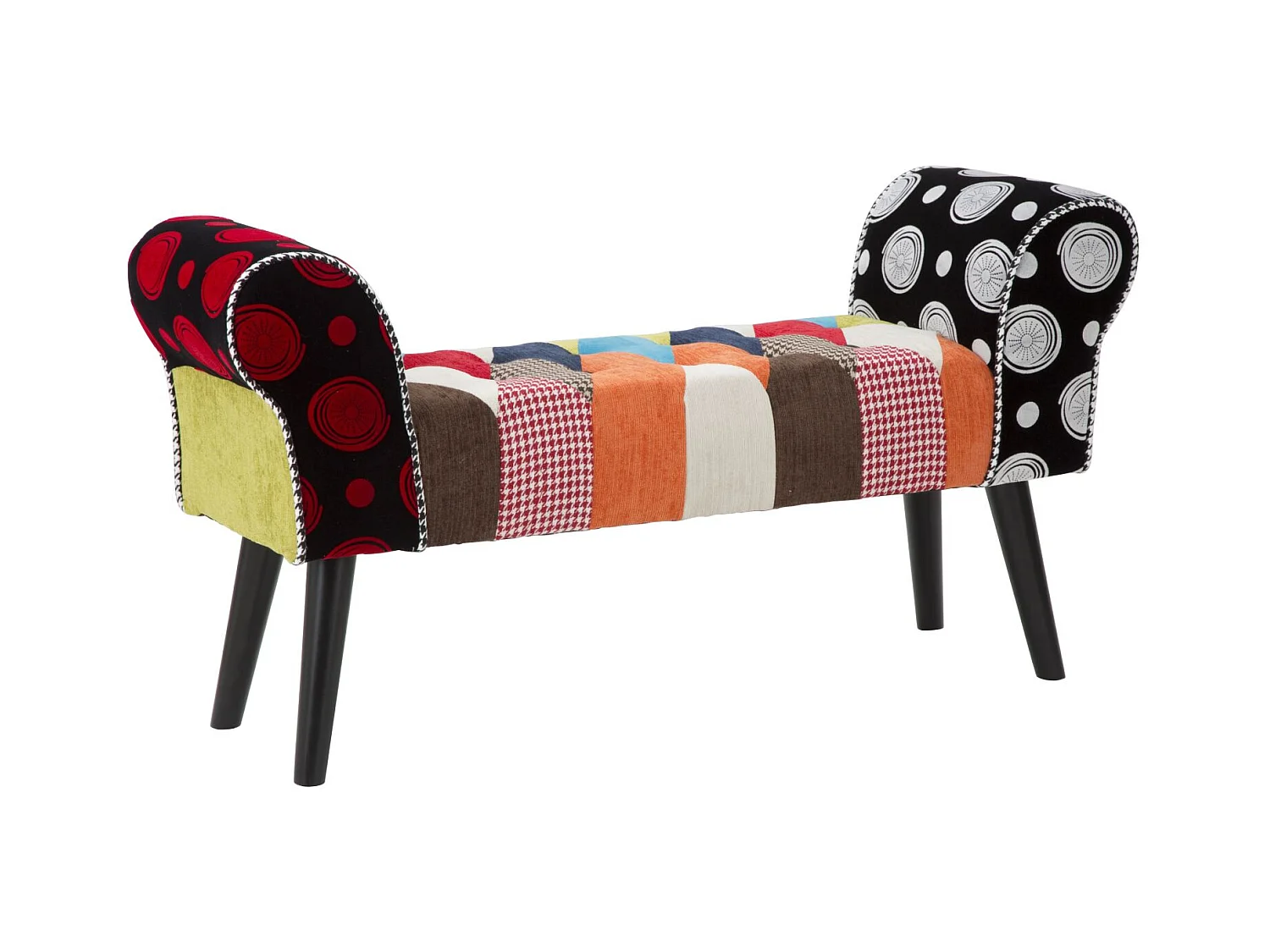 Banc en bois et tissu patchwork multicolore 102x31x54 cm