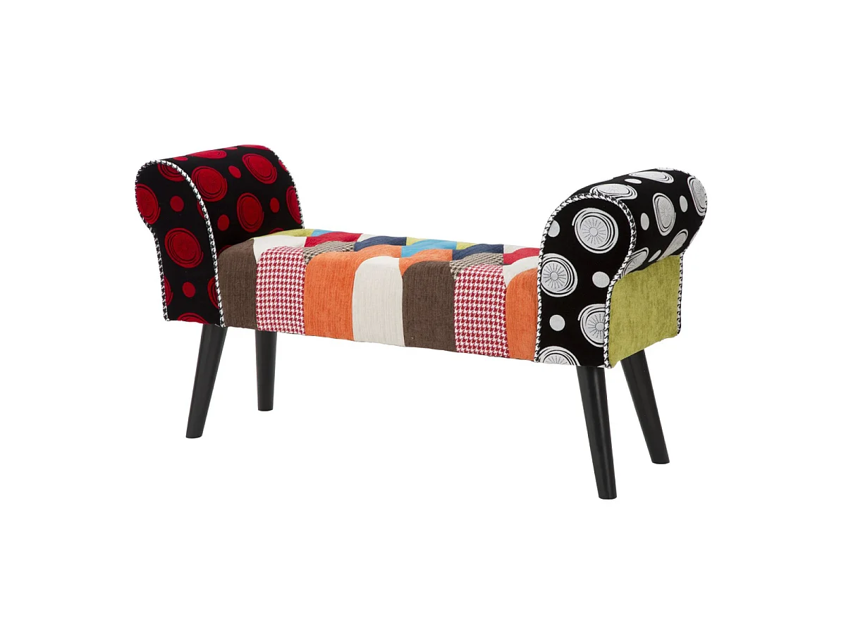 Sitzbank aus Holz und Patchwork-Stoff mehrfarbig 102x31x54 cm