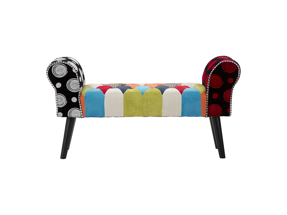 Sitzbank aus Holz und Patchwork-Stoff mehrfarbig 102x31x54 cm