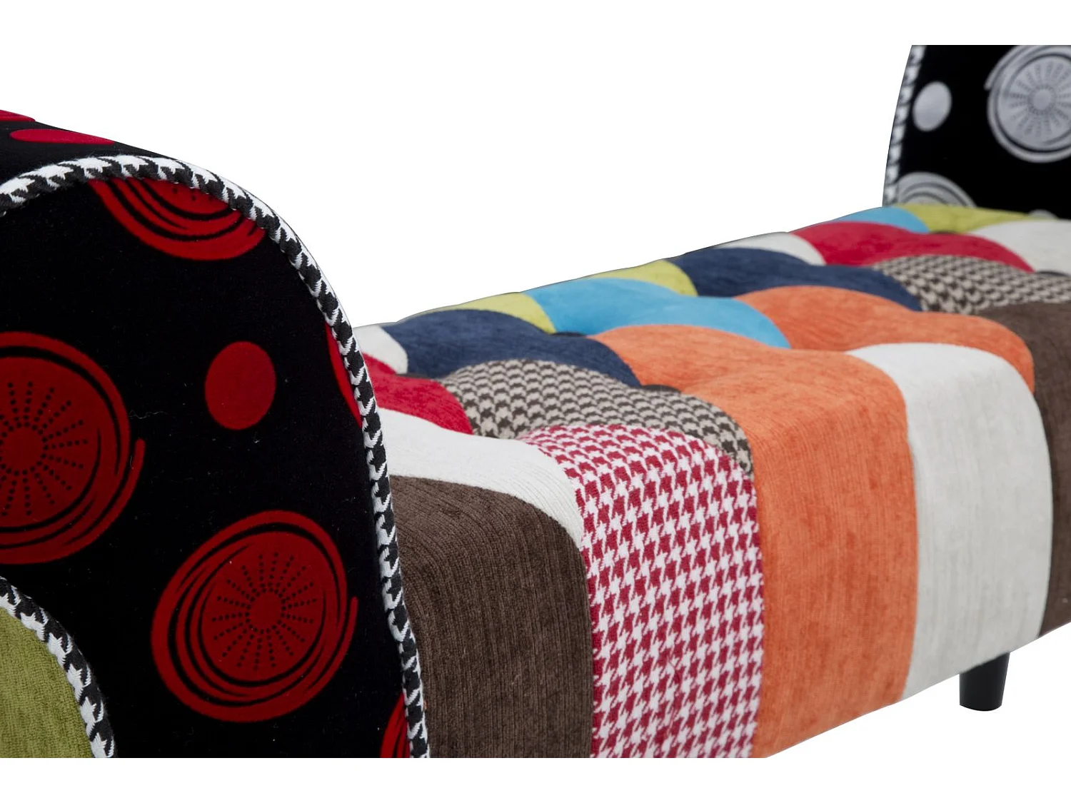 Sitzbank aus Holz und Patchwork-Stoff mehrfarbig 102x31x54 cm