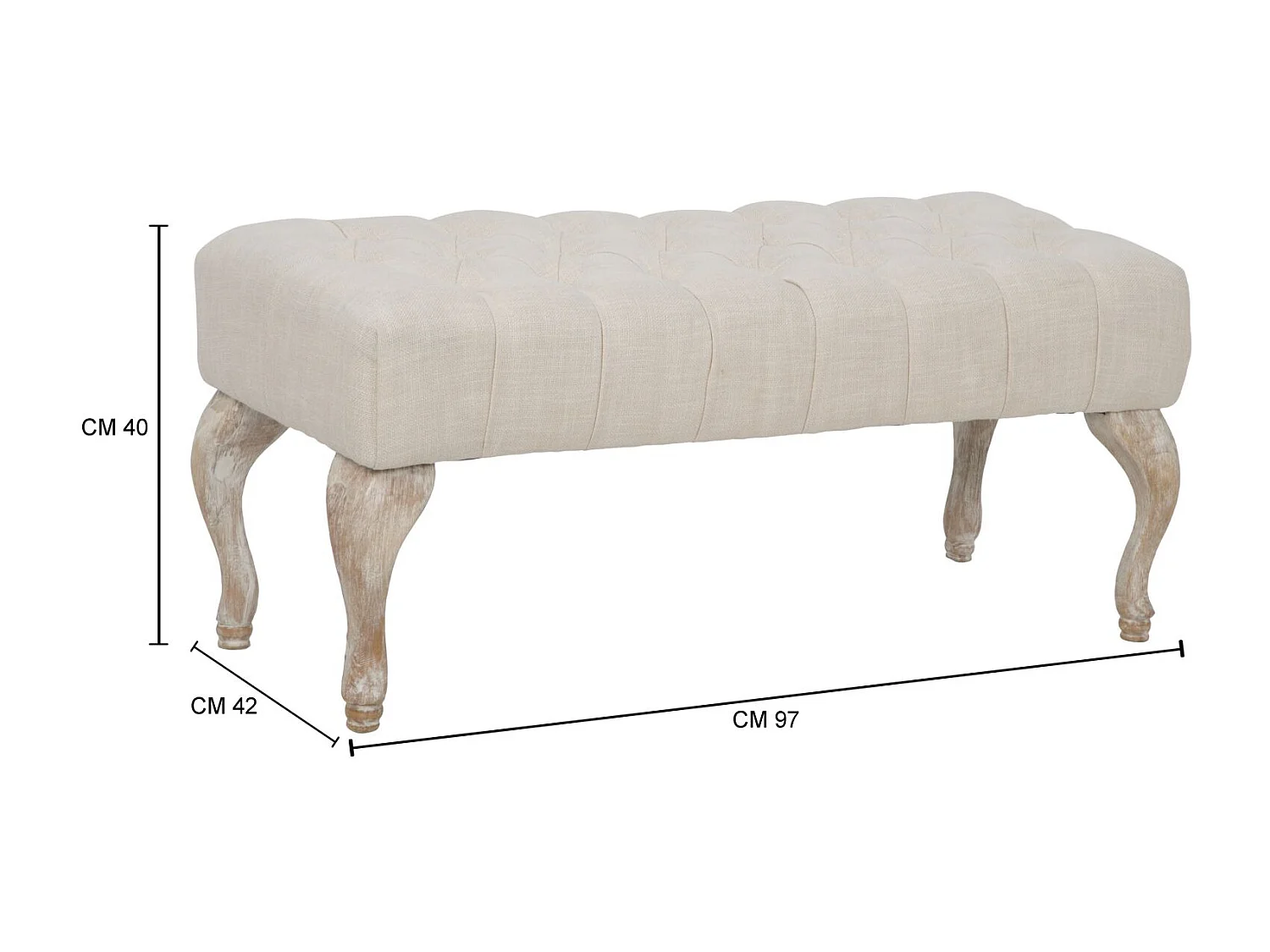 Banquette Capitonnée en Tissu "Provence" 97cm Beige