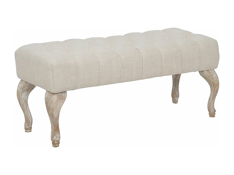 Eenvoudig design bankje van beige hout en stof, 97x42x40 cm