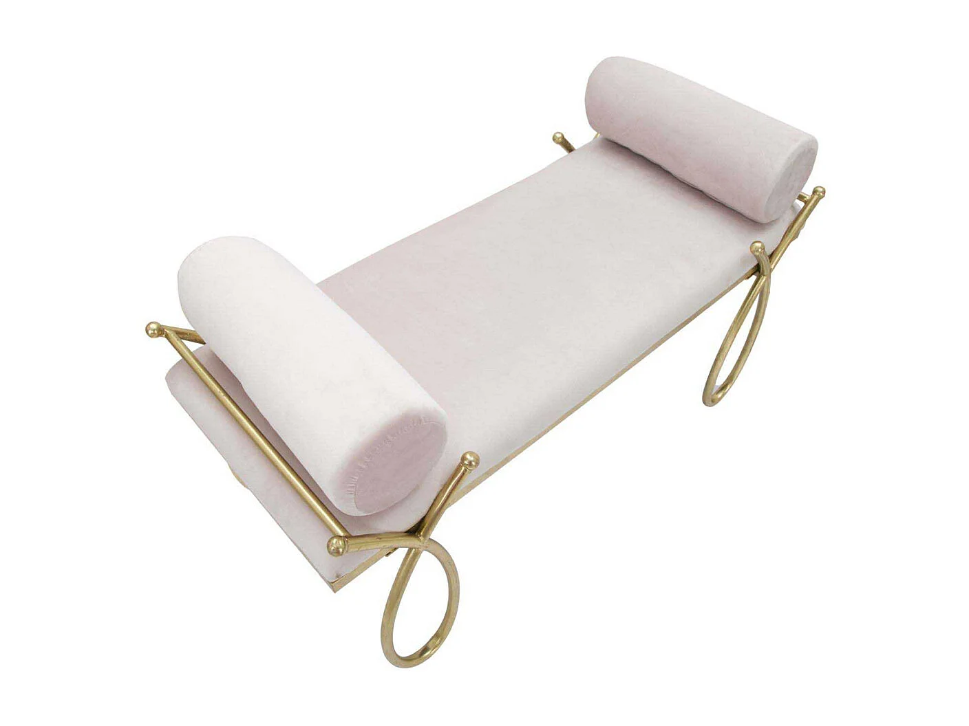 Panca dorata in metallo e seduta in velluto rosa cm 113x49x53