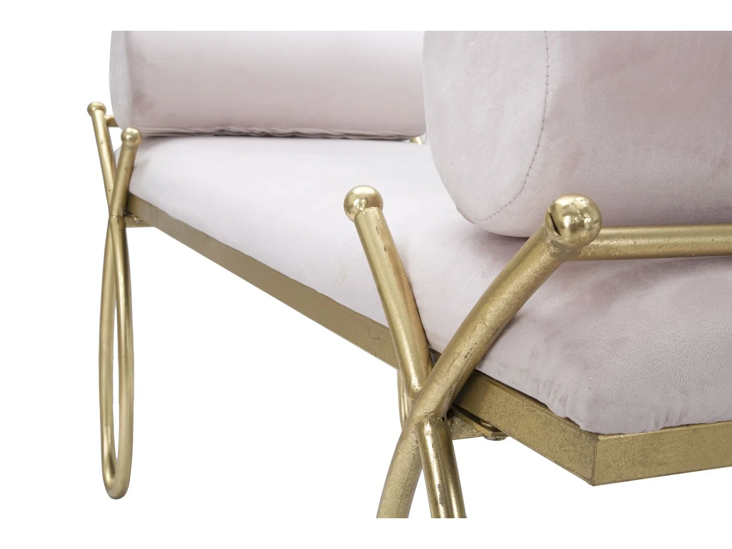 Panca dorata in metallo e seduta in velluto rosa cm 113x49x53