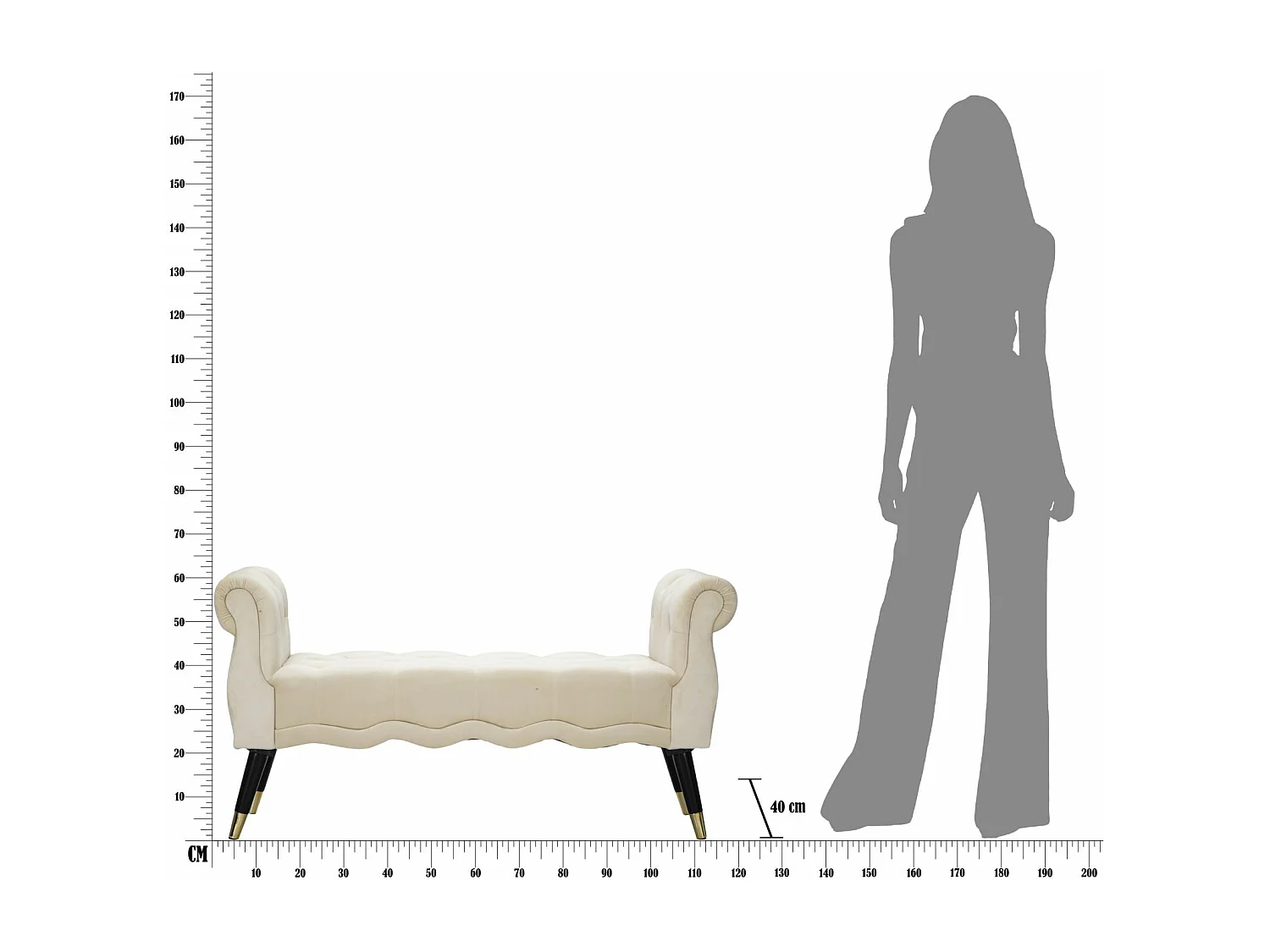 Banquette en Velours "Paris" 120cm Crème