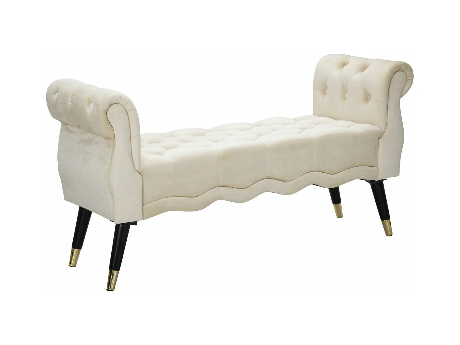 Banquette 2 places en tissu crème avec pieds en bois 120x40x60 cm