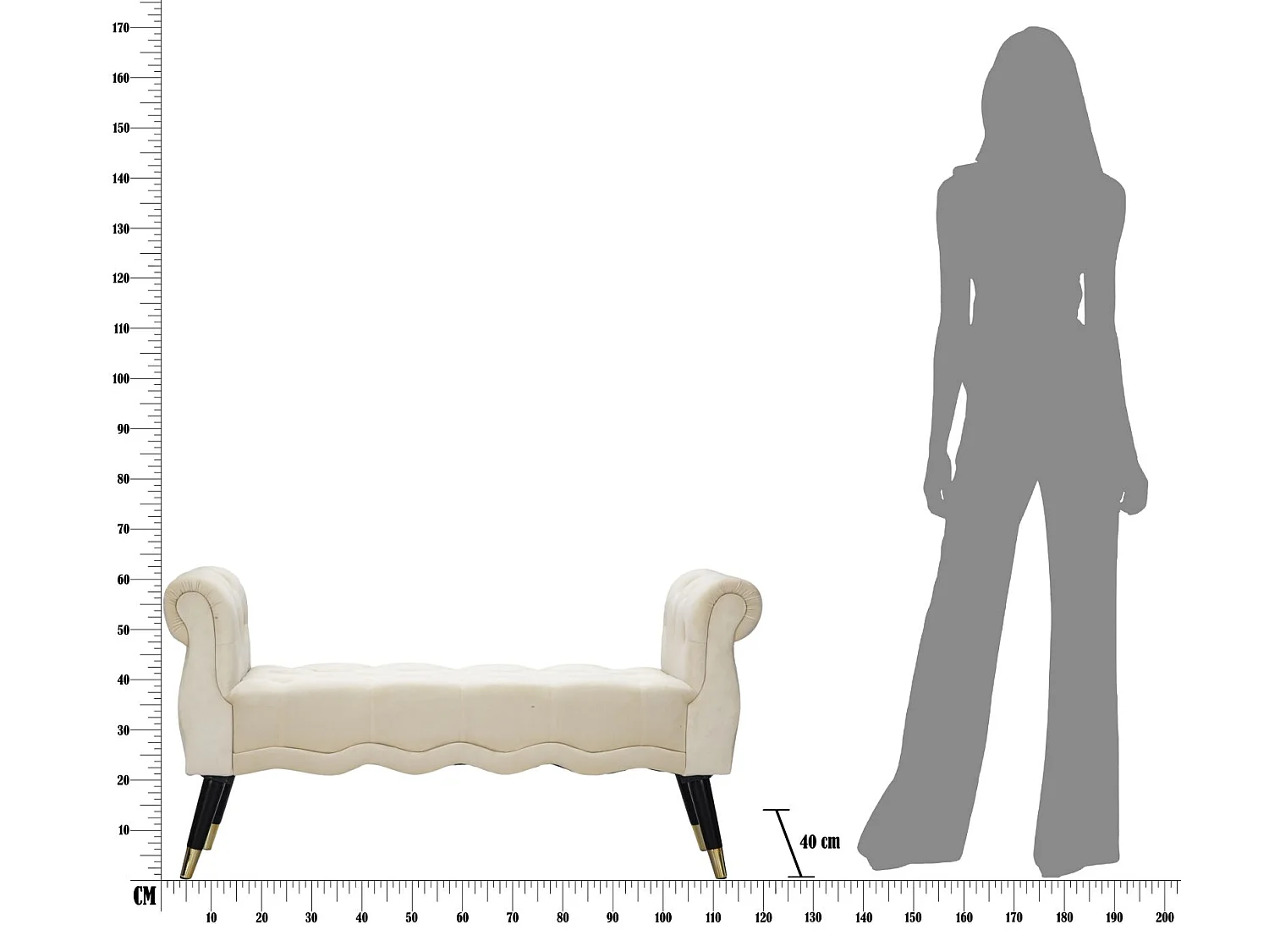 Banquette en Velours "Paris" 120cm Crème