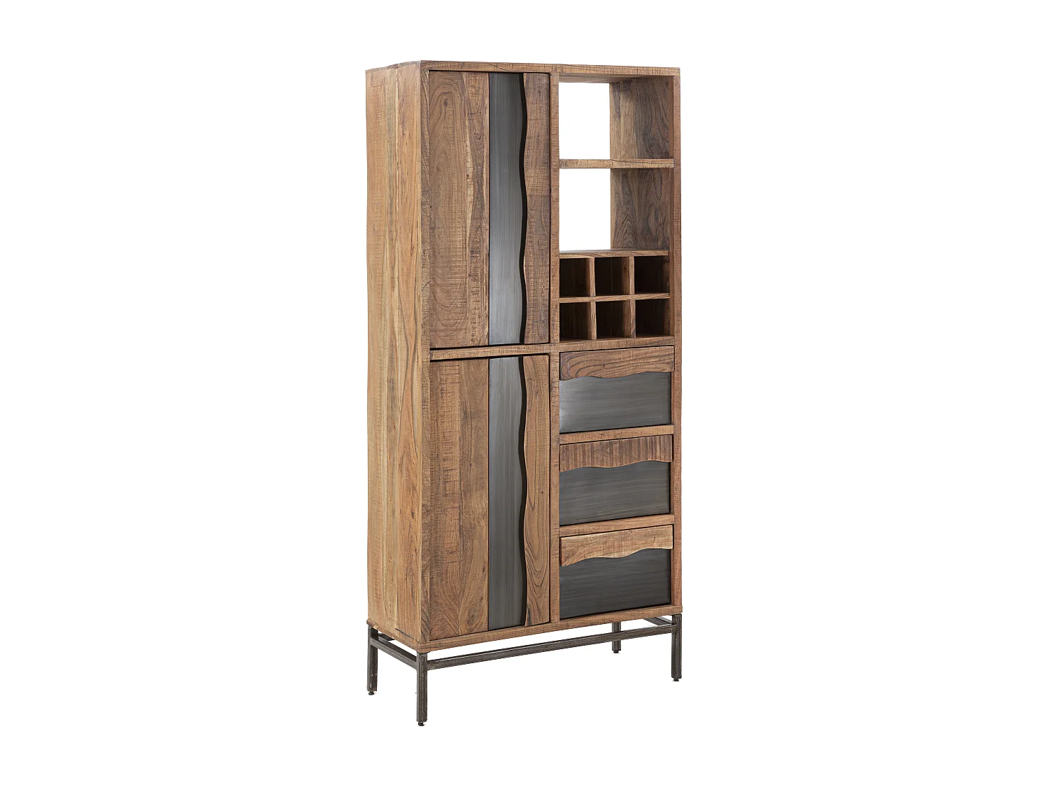 Bibliothèque en bois marron avec portes et tiroirs 88x40x195 cm