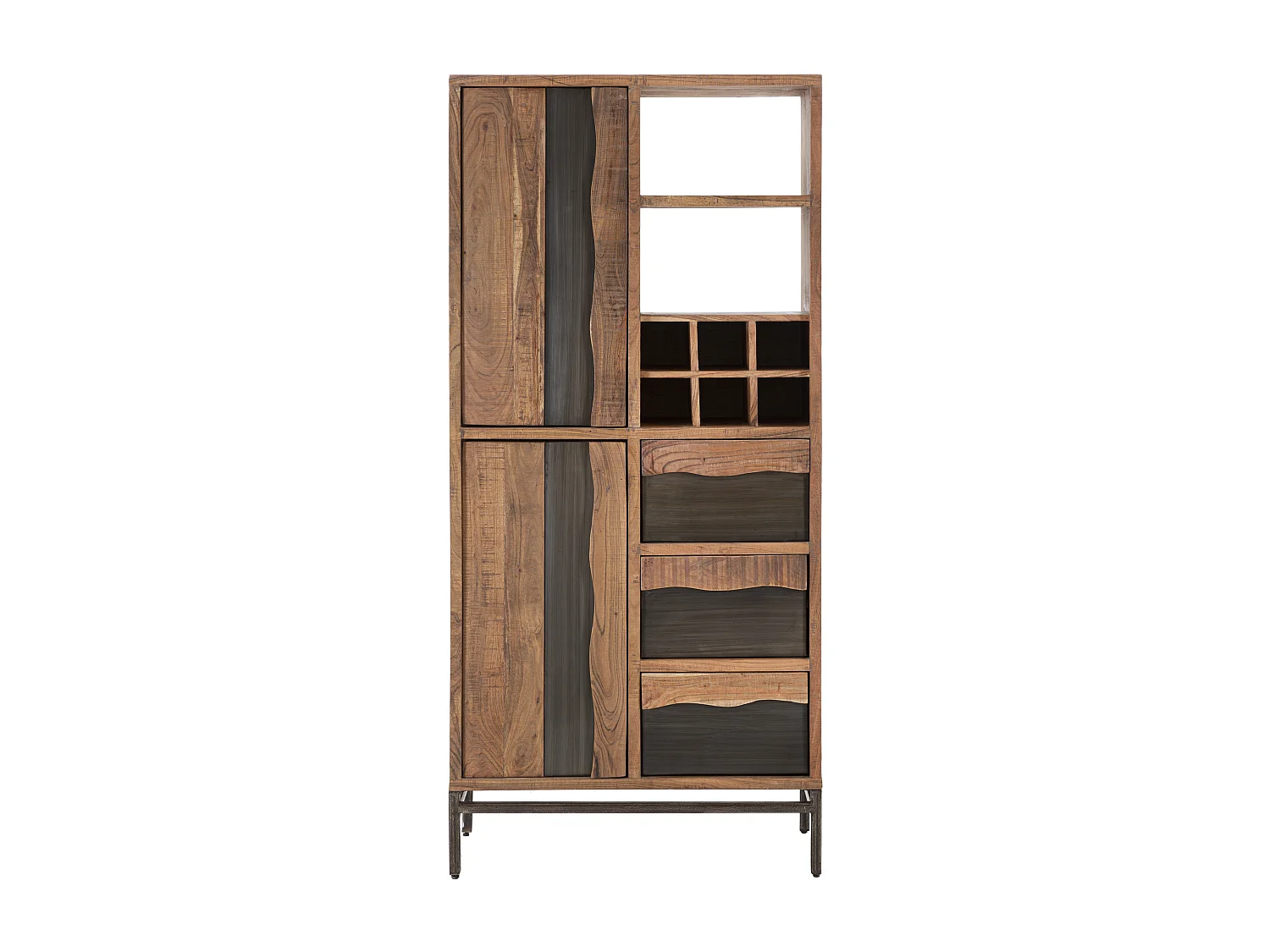 Bibliothèque en bois marron avec portes et tiroirs 88x40x195 cm
