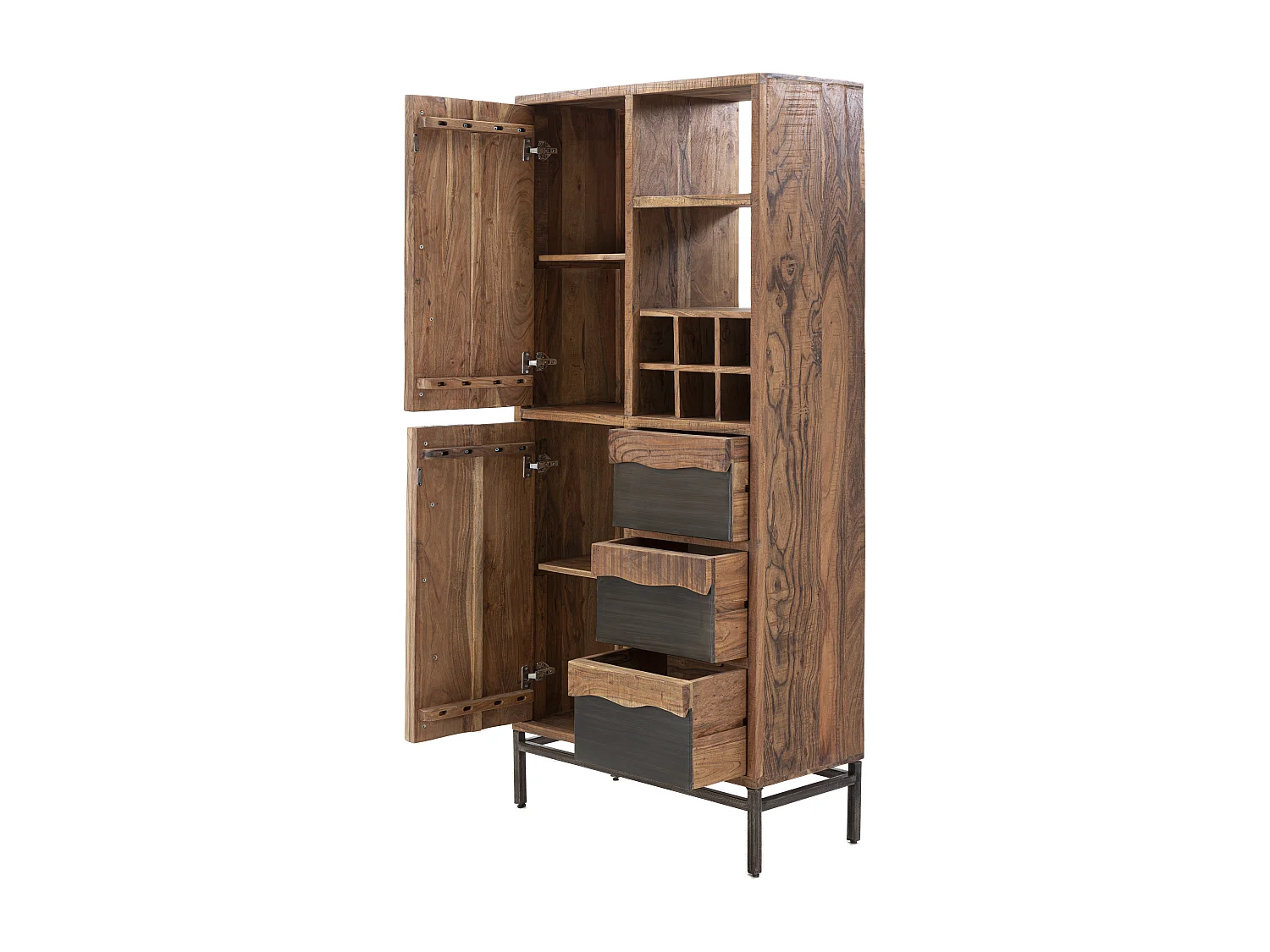 Bibliothèque en bois marron avec portes et tiroirs 88x40x195 cm