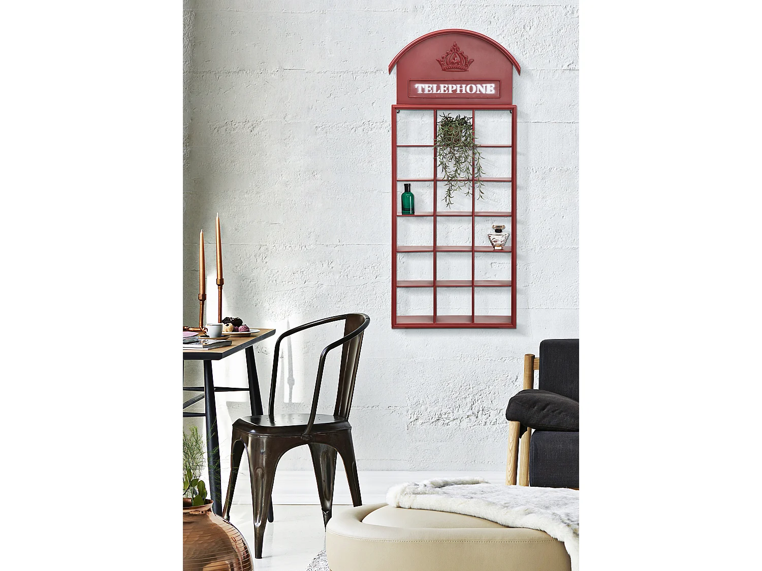 Bacheca in metallo rosso a forma di cabina telefonica cm 52x15x120