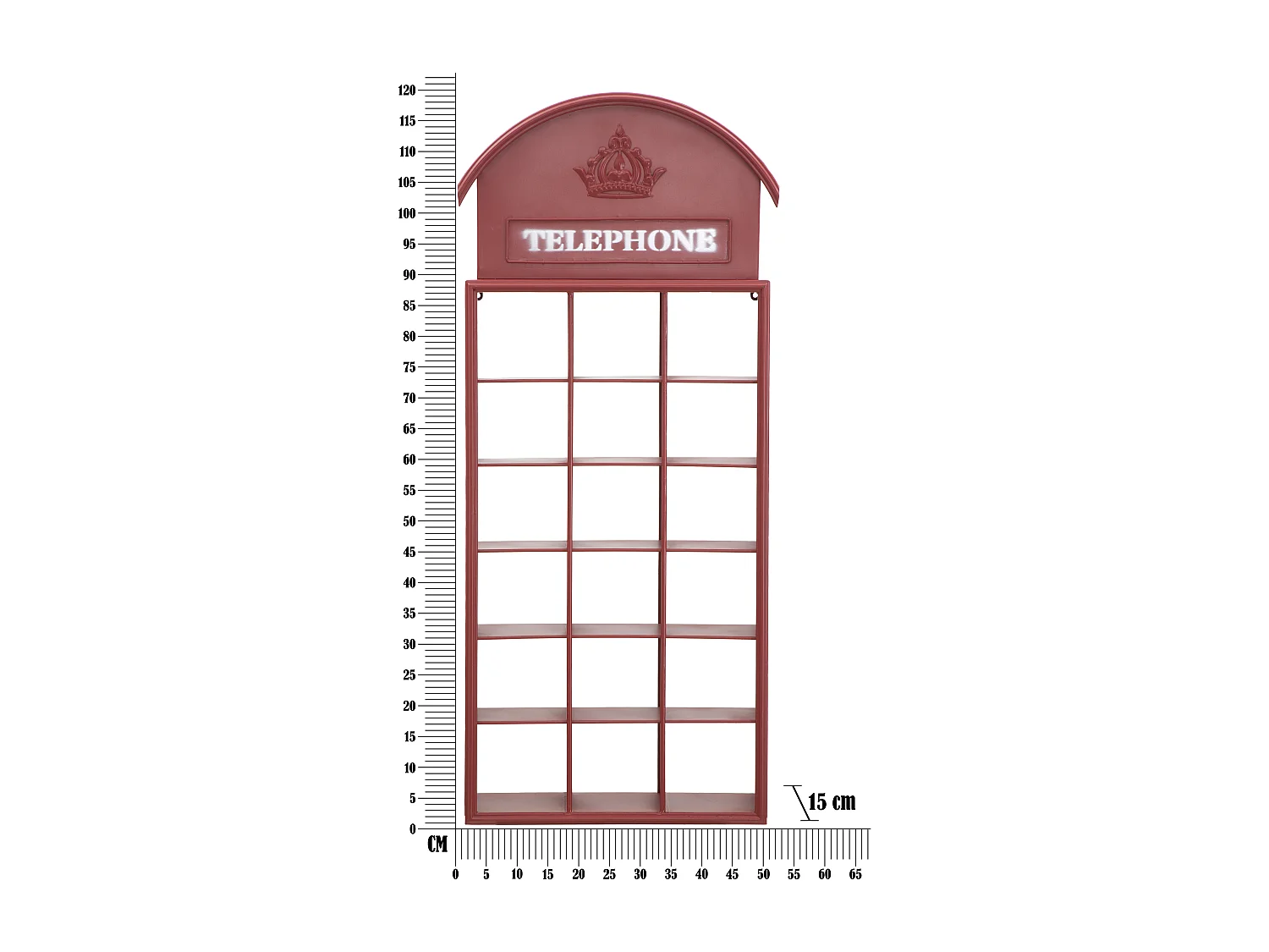 Bacheca in metallo rosso a forma di cabina telefonica cm 52x15x120