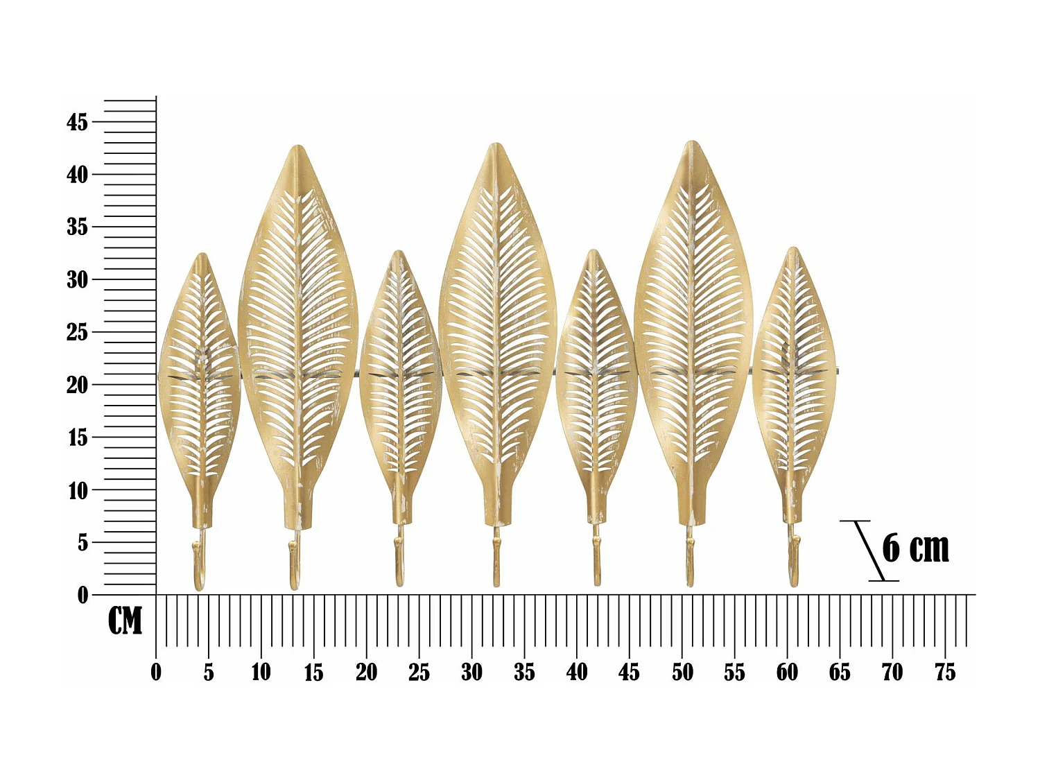Cintre en feuilles de métal doré avec 7 crochets 65x42,5x6 cm