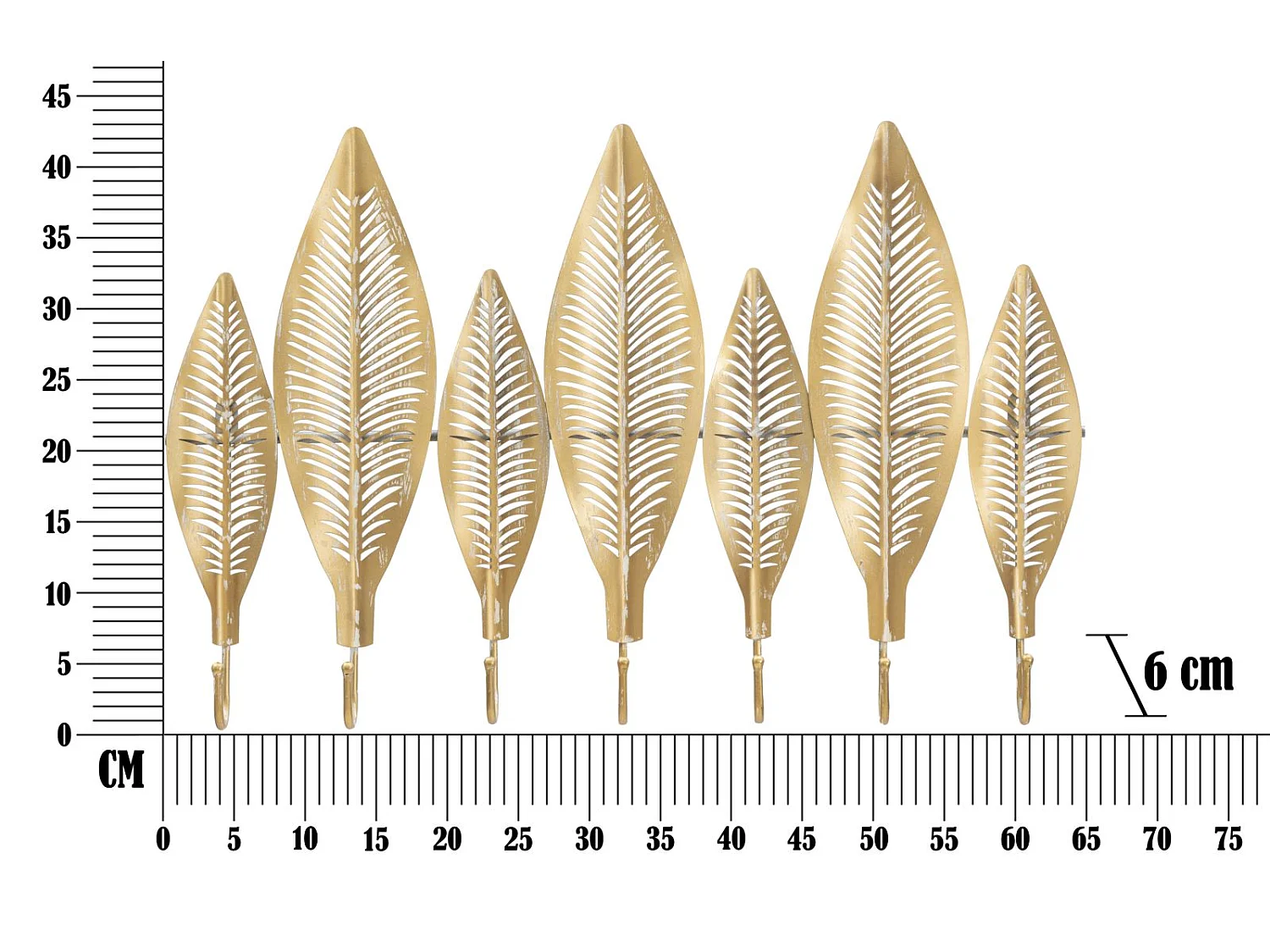 Patère Murale Design 7 Crochets "Leaf" 65cm Or