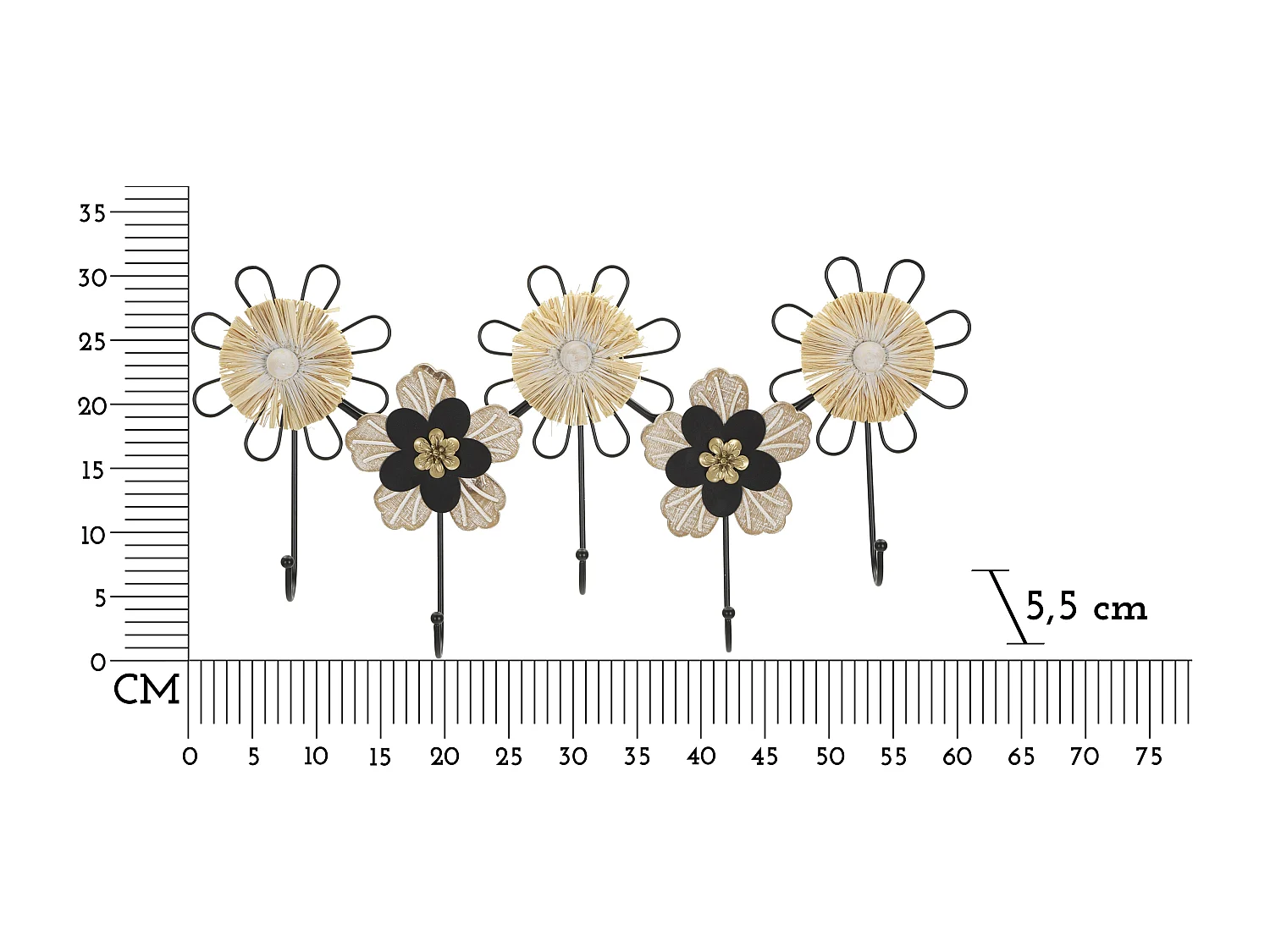 Appendiabiti in metallo e legno marrone e nero cm 61x5,5x30,5