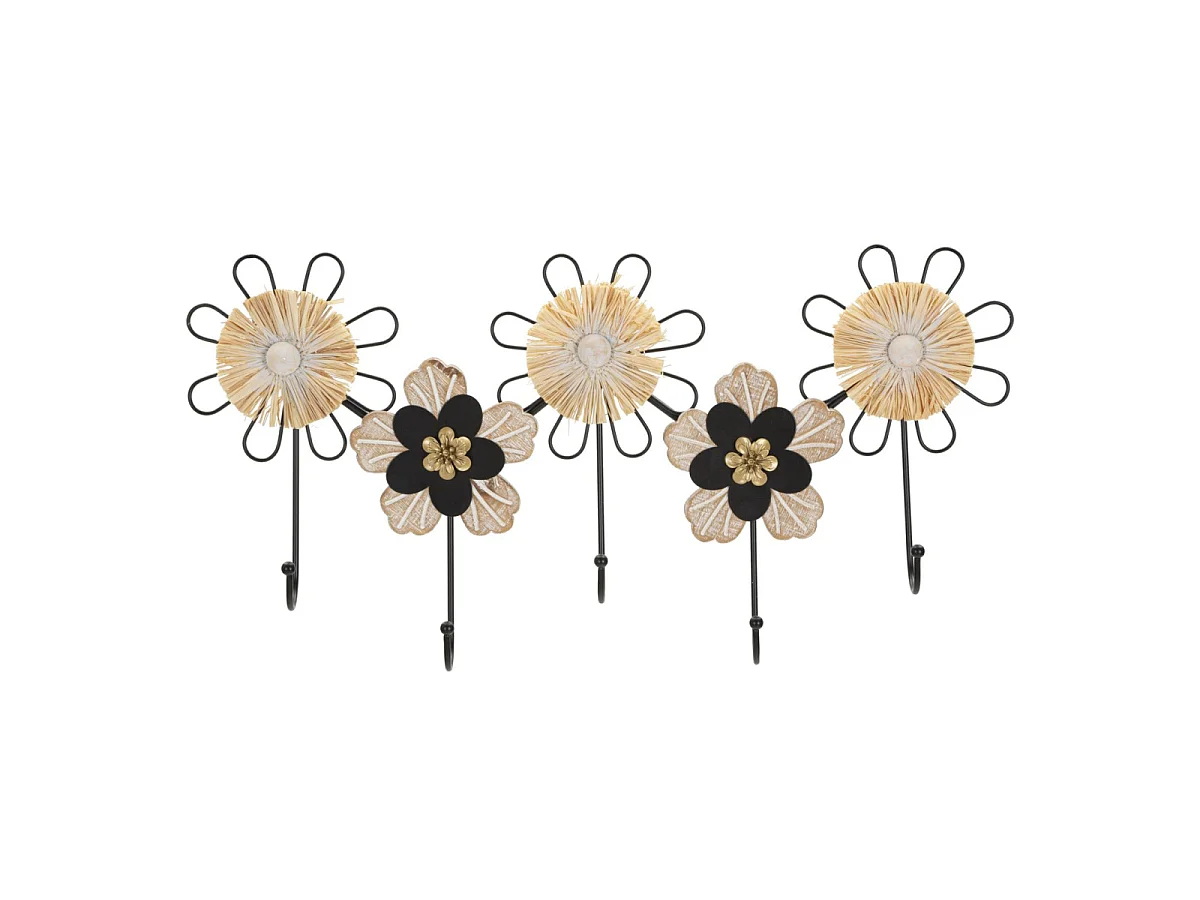 Patère Murale Design 5 Crochets "May" 61cm Noir & Naturel