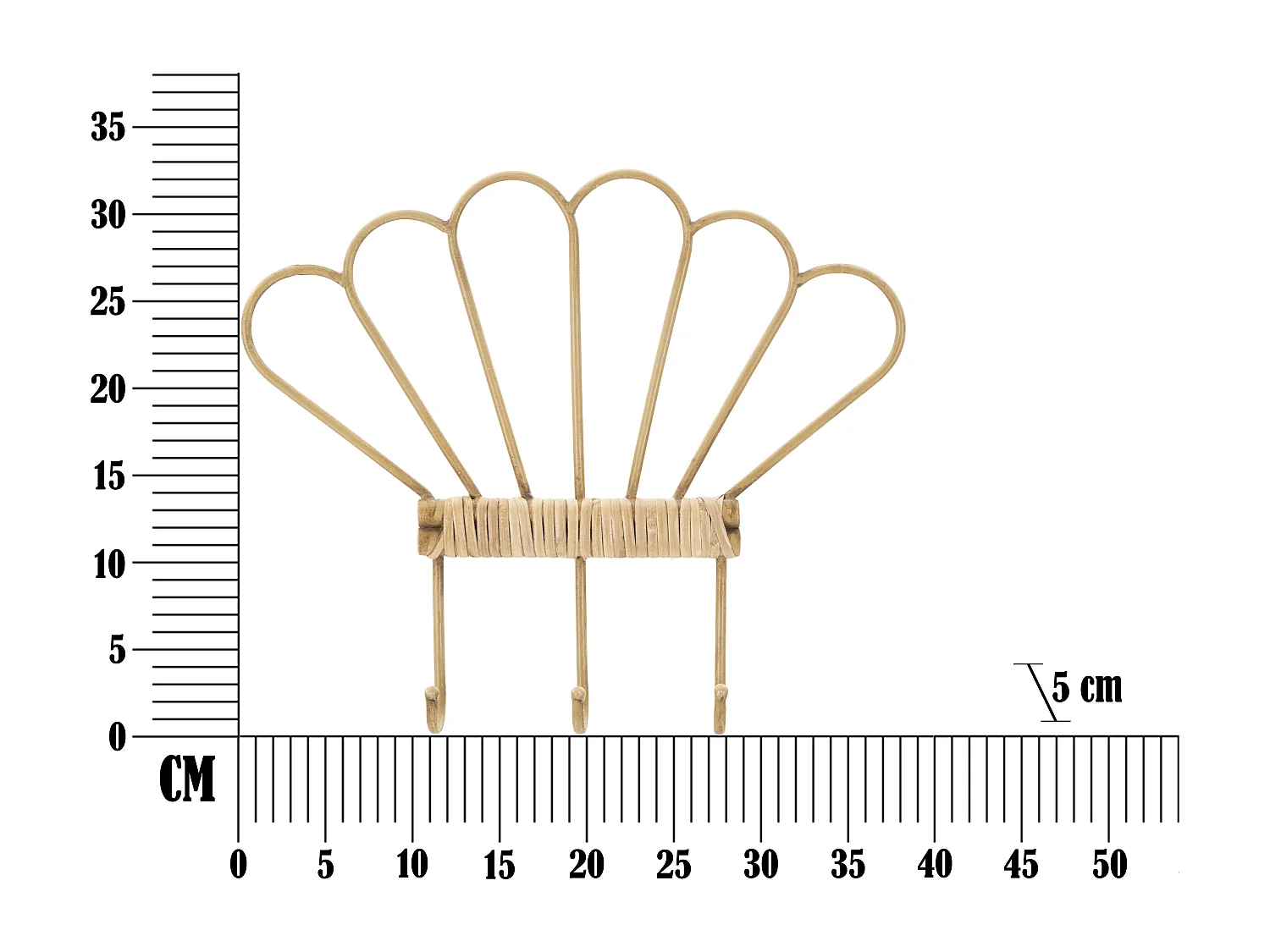Cintre avec 3 crochets en métal marron 37,5x5x32,5 cm
