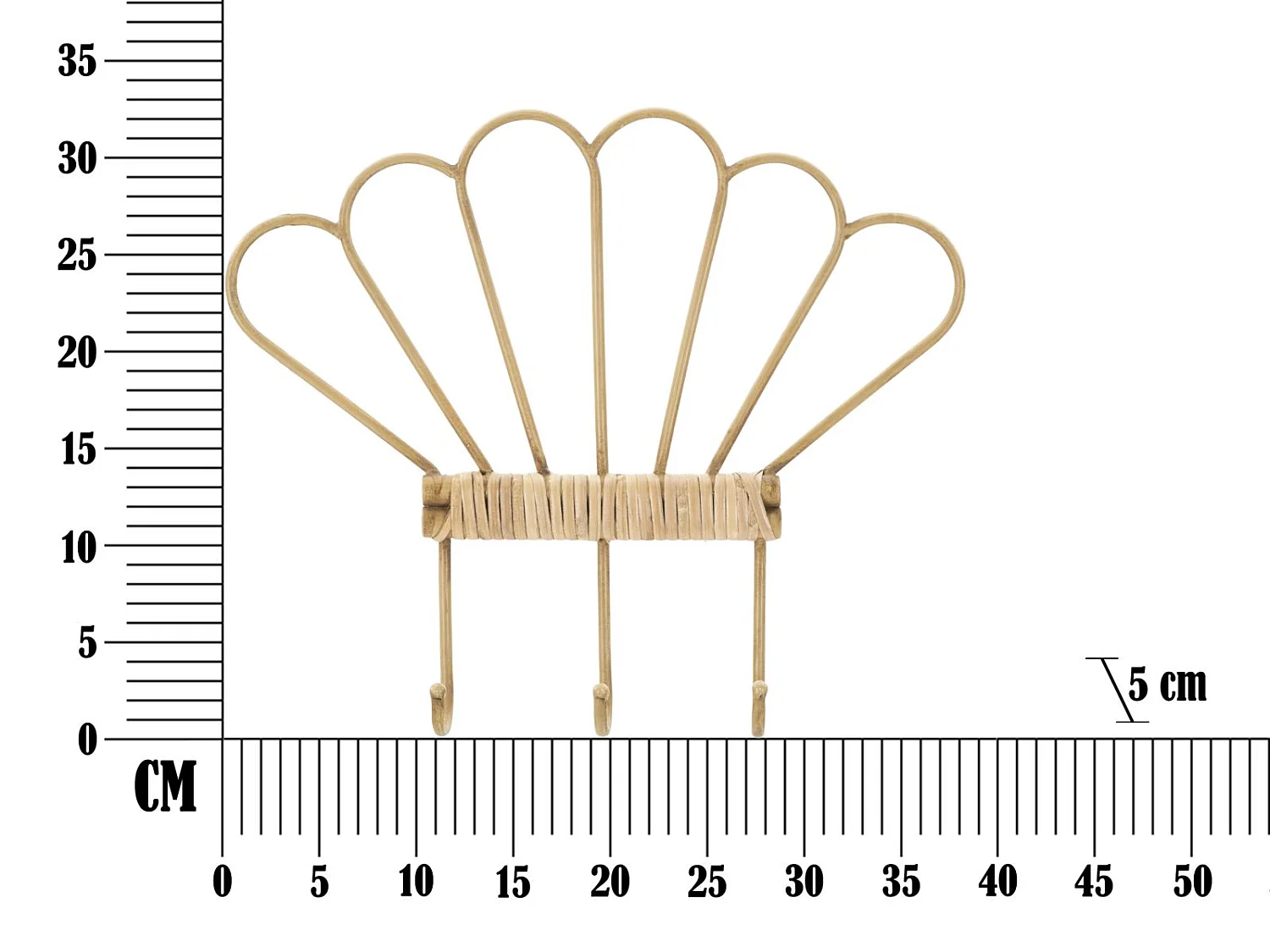 Kledinghanger met 3 bruine metalen haken, 37,5x5x32,5 cm