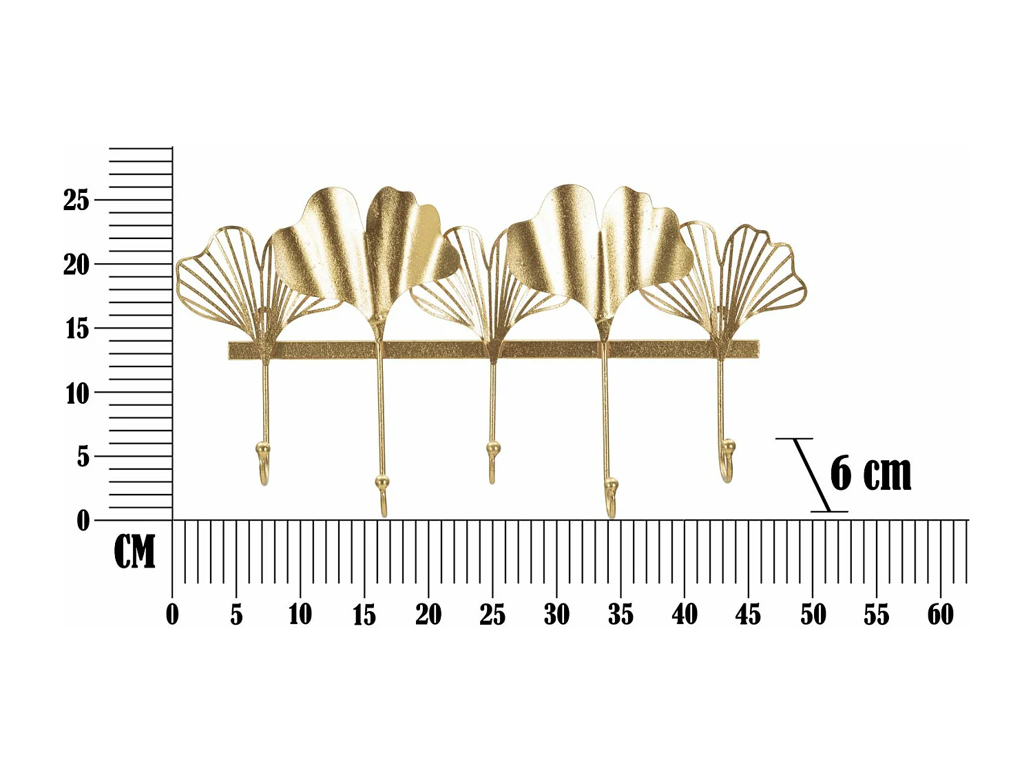 Appendiabiti in metallo dorato con 5 ganci cm 49,5x6x26,3